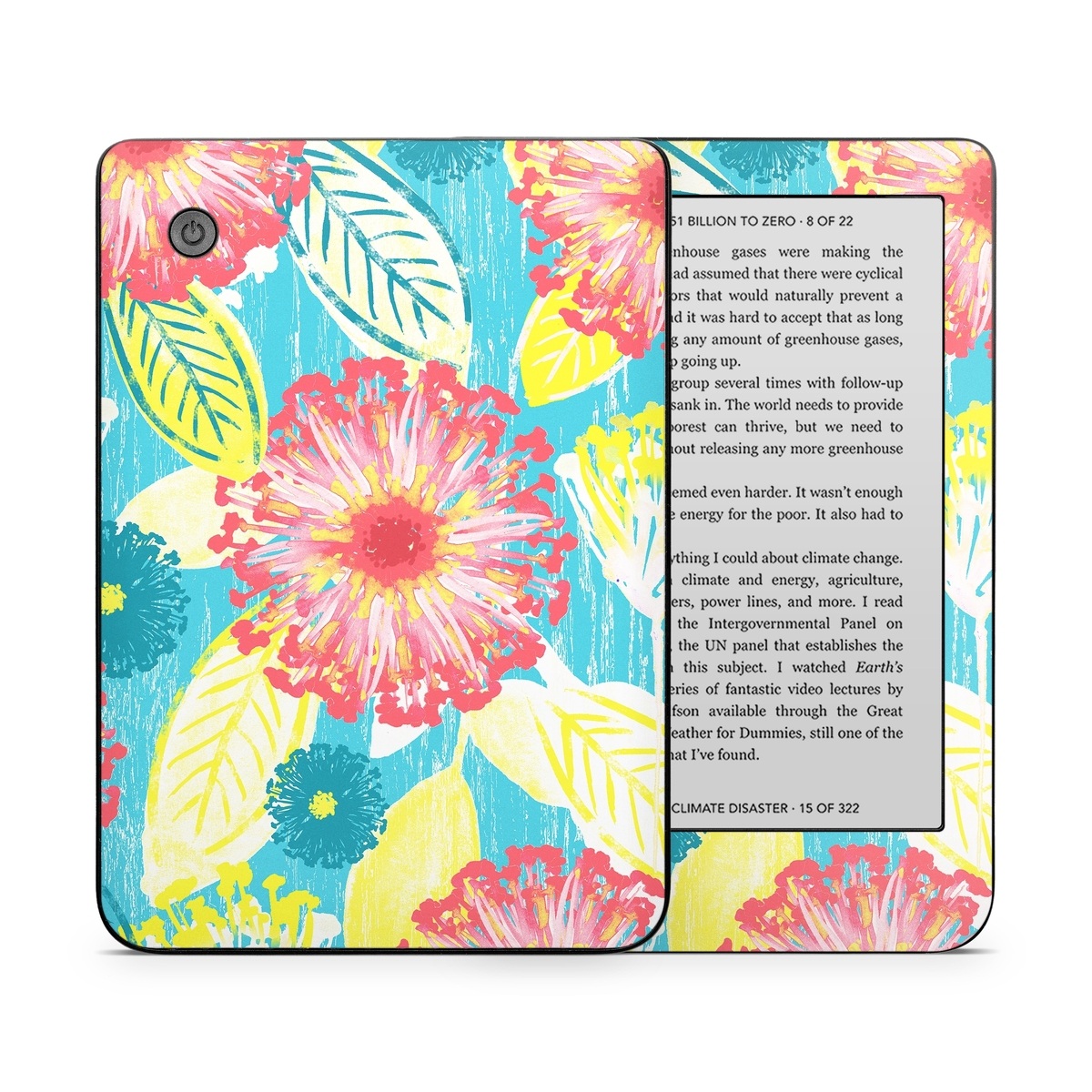 Kobo Clara 2E Skin design of Pattern, Design, Flower, Floral design, Plant, Textile, Wrapping paper, Wildflower, Visual arts, with pink, gray, blue, yellow colors