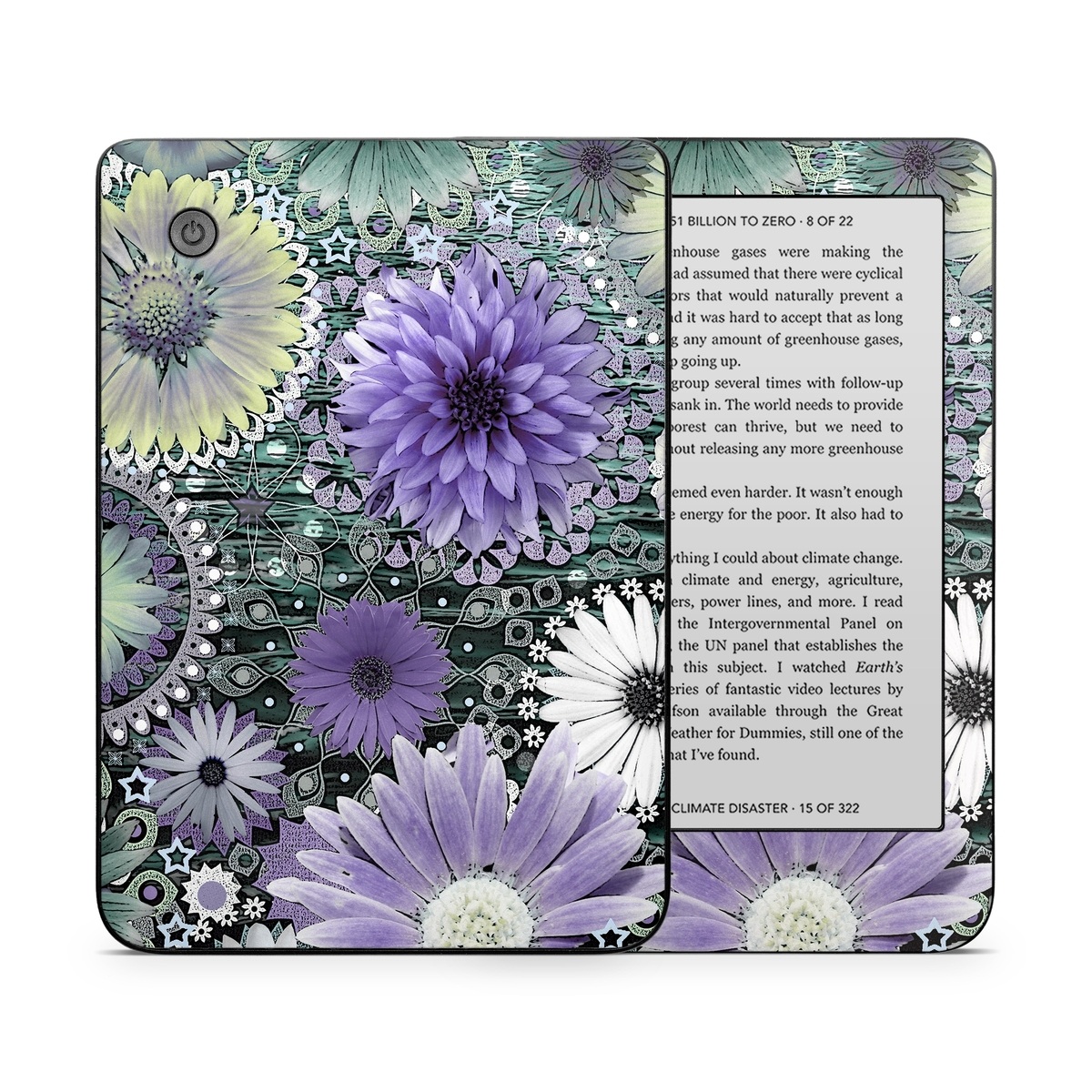 Kobo Clara 2E Skin design of Purple, Flower, african daisy, Pericallis, Plant, Violet, Lavender, Botany, Petal, Pattern, with gray, black, blue, purple, white colors