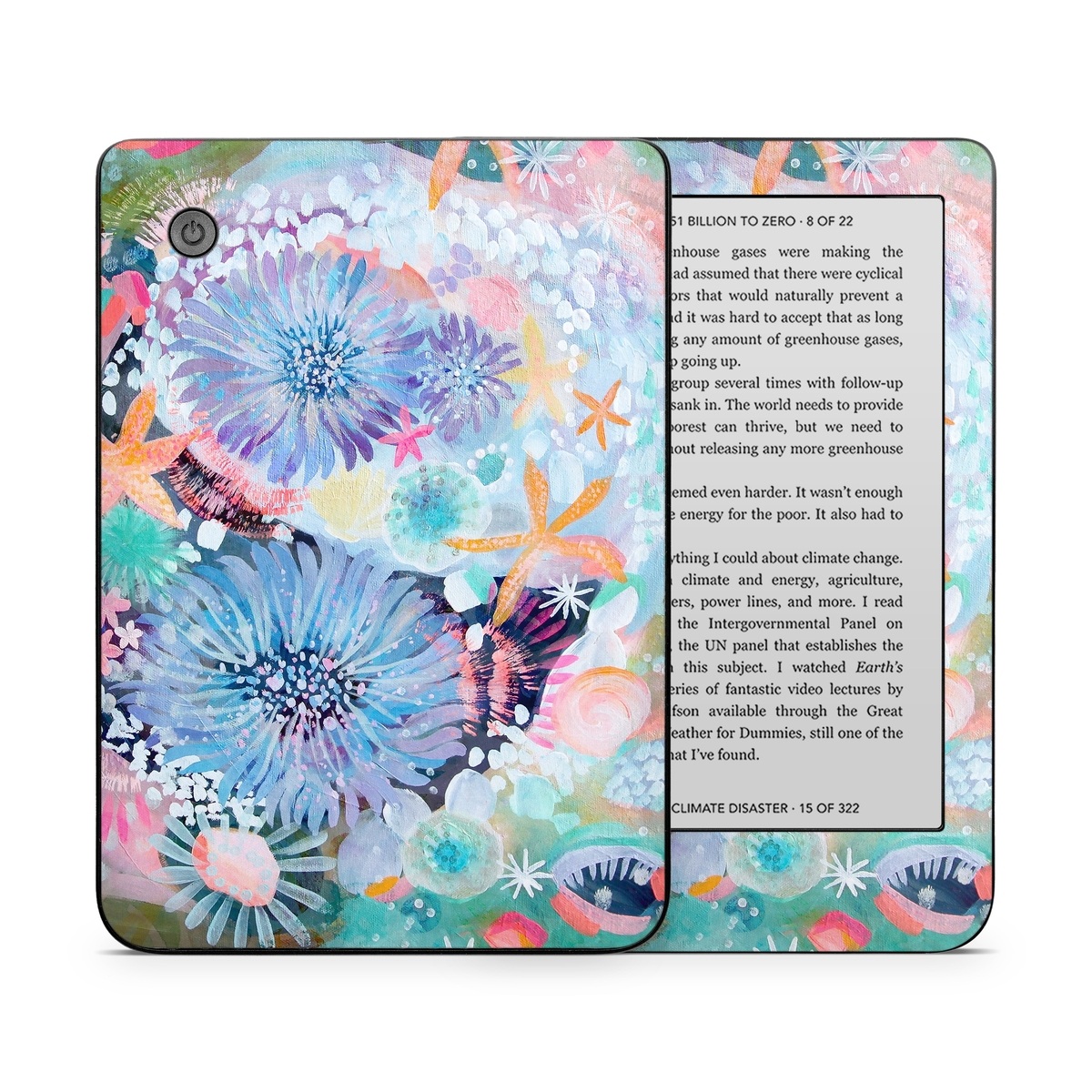 Kobo Clara 2E Skin design of Pattern, Aqua, Textile, Design, Watercolor paint, Visual arts, Flower, Art, Plant, Illustration, with blue, orange, pink, purple, green, white colors