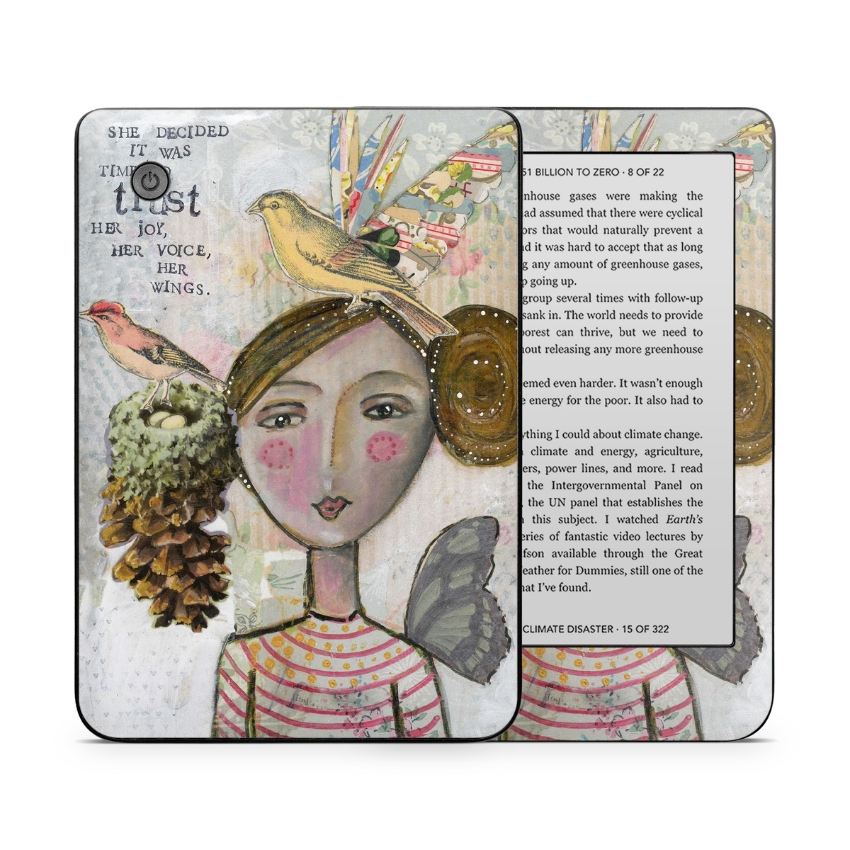 Kobo Clara 2E Skin design of Watercolor paint, Illustration, Art, Painting, Child art, Fictional character, Visual arts, Fashion illustration, Feather, Drawing, with gray, brown, pink, yellow, red, green, blue colors