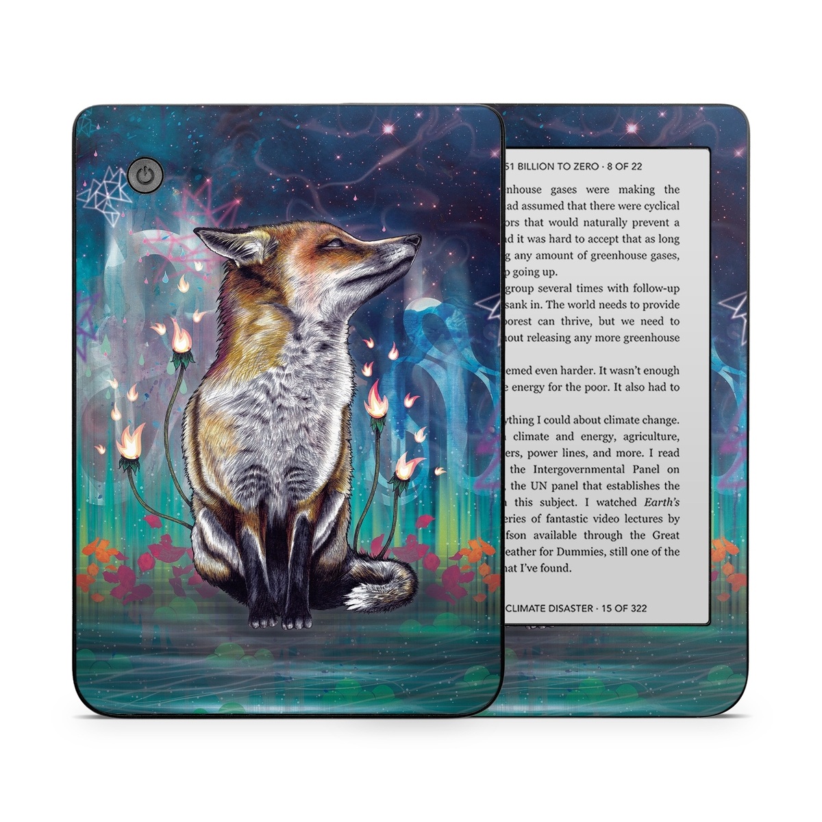 Kobo Clara 2E Skin design of Red fox, Art, Wildlife, Canidae, Illustration, Fox, Carnivore, Painting, Dhole, Red wolf, with black, gray, blue, red, green colors