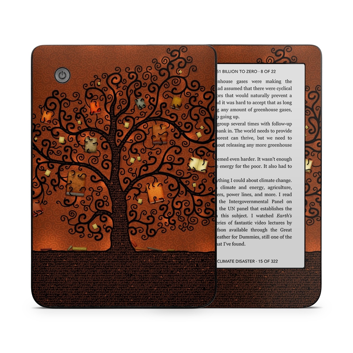 Kobo Clara 2E Skin design of Tree, Brown, Leaf, Plant, Woody plant, Branch, Visual arts, Font, Pattern, Art, with black colors