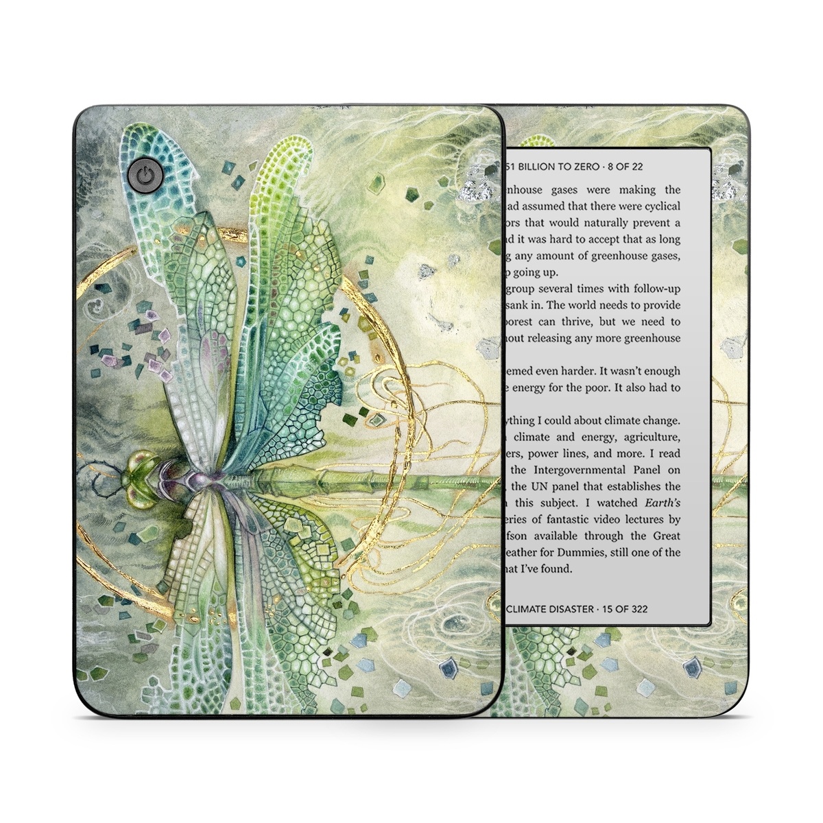 Kobo Clara 2E Skin design of Green, Painting, Watercolor paint, Water, Acrylic paint, Leaf, Visual arts, Plant, Art, Photography, with green, yellow, blue, gray colors