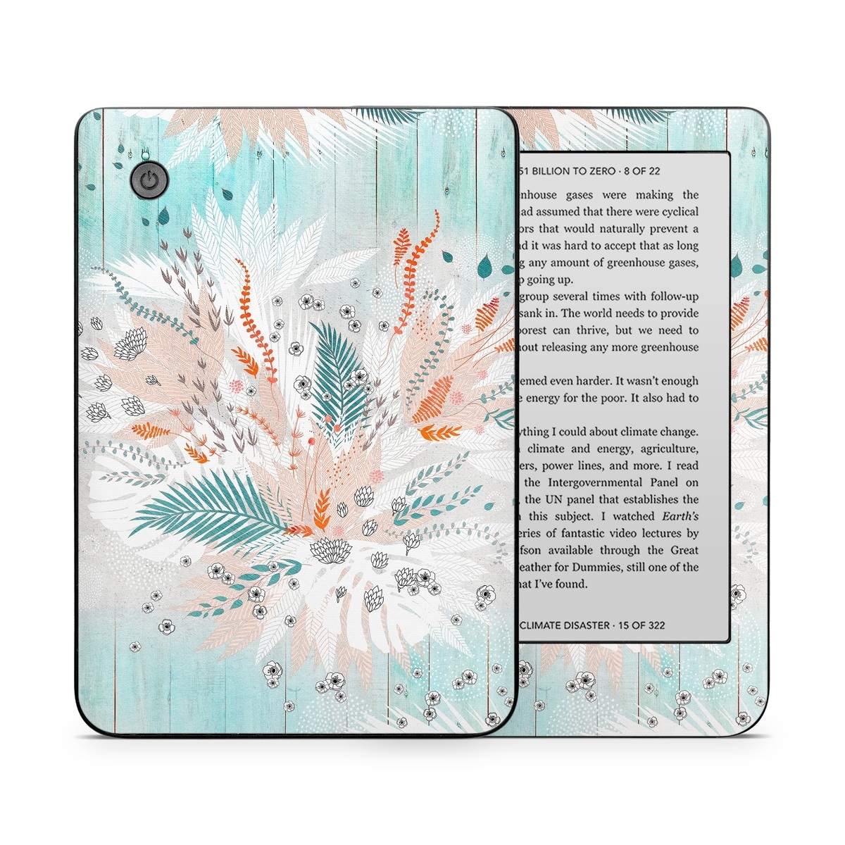 Kobo Clara 2E Skin design of Aqua, Turquoise, Graphic design, Line, Teal, Illustration, Watercolor paint, Design, Tree, Pattern, with blue, red, orange, white, gray colors