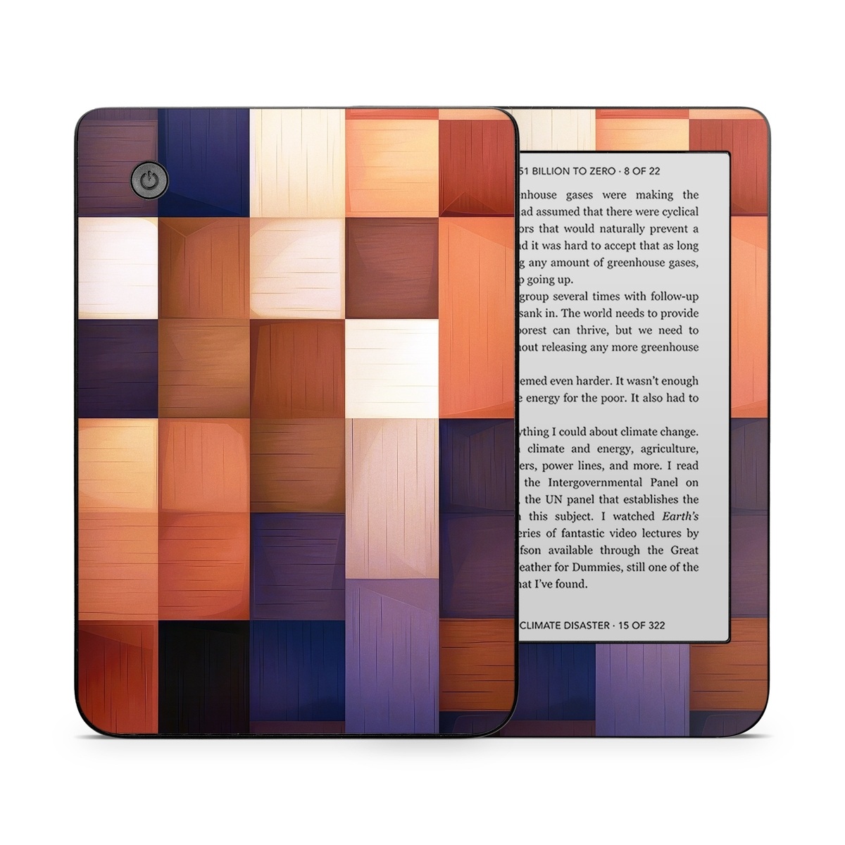 Kobo Clara 2E Skin design of Brown, Light, Rectangle, Product, Wood, Blue, Orange, Amber, Textile, Wood stain, with yellow, orange, red, black, brown, blue, purple colors