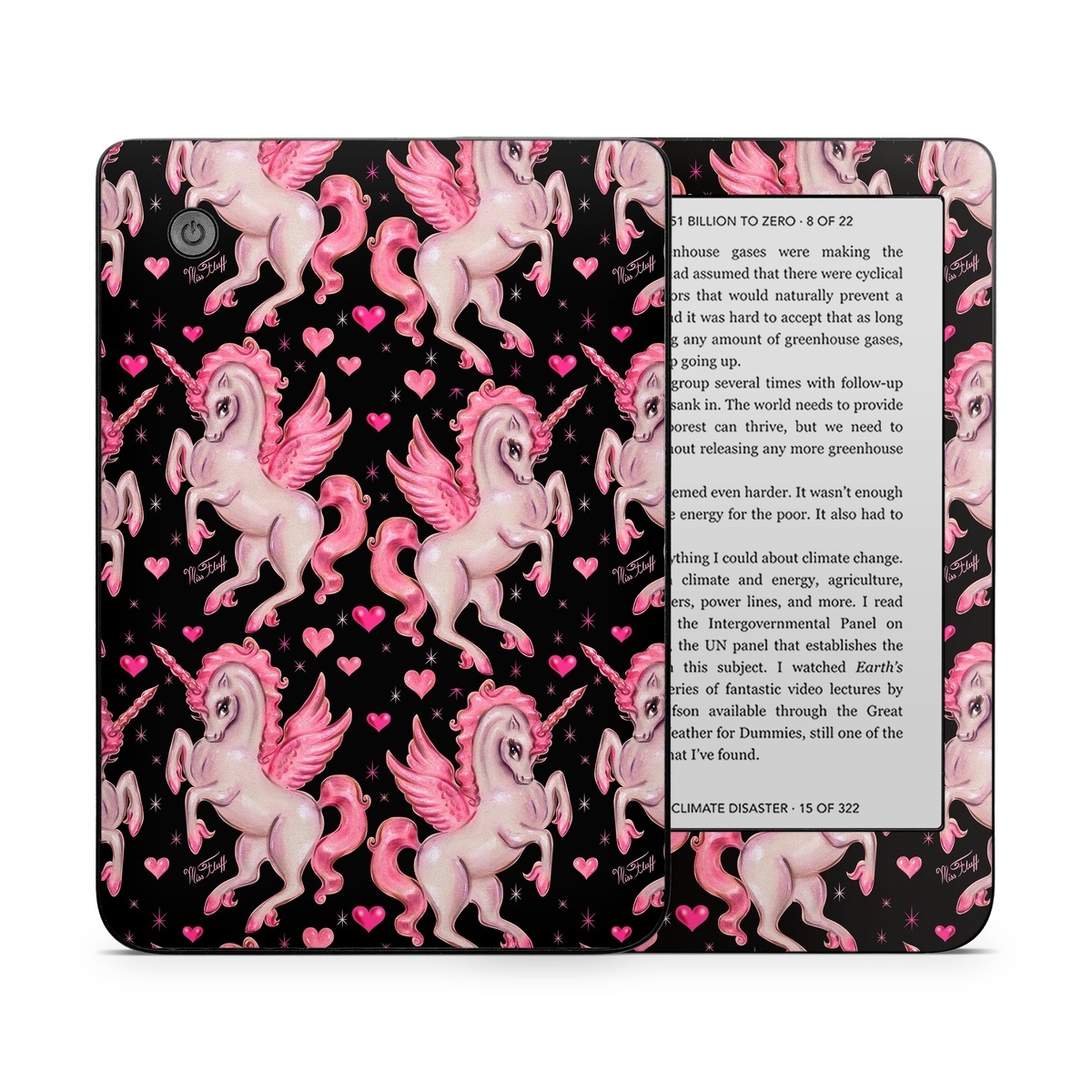 Kobo Clara 2E Skin design of Pink, Pattern, Fictional character, Design, Illustration, Font, Unicorn, Graphic design, Mythical creature, Art, with black, pink colors