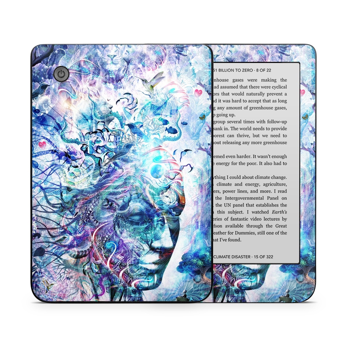 Kobo Clara 2E Skin design of Psychedelic art, Water, Fractal art, Art, Pattern, Graphic design, Design, Illustration, Electric blue, Visual arts, with blue, purple, green, red, gray, white colors