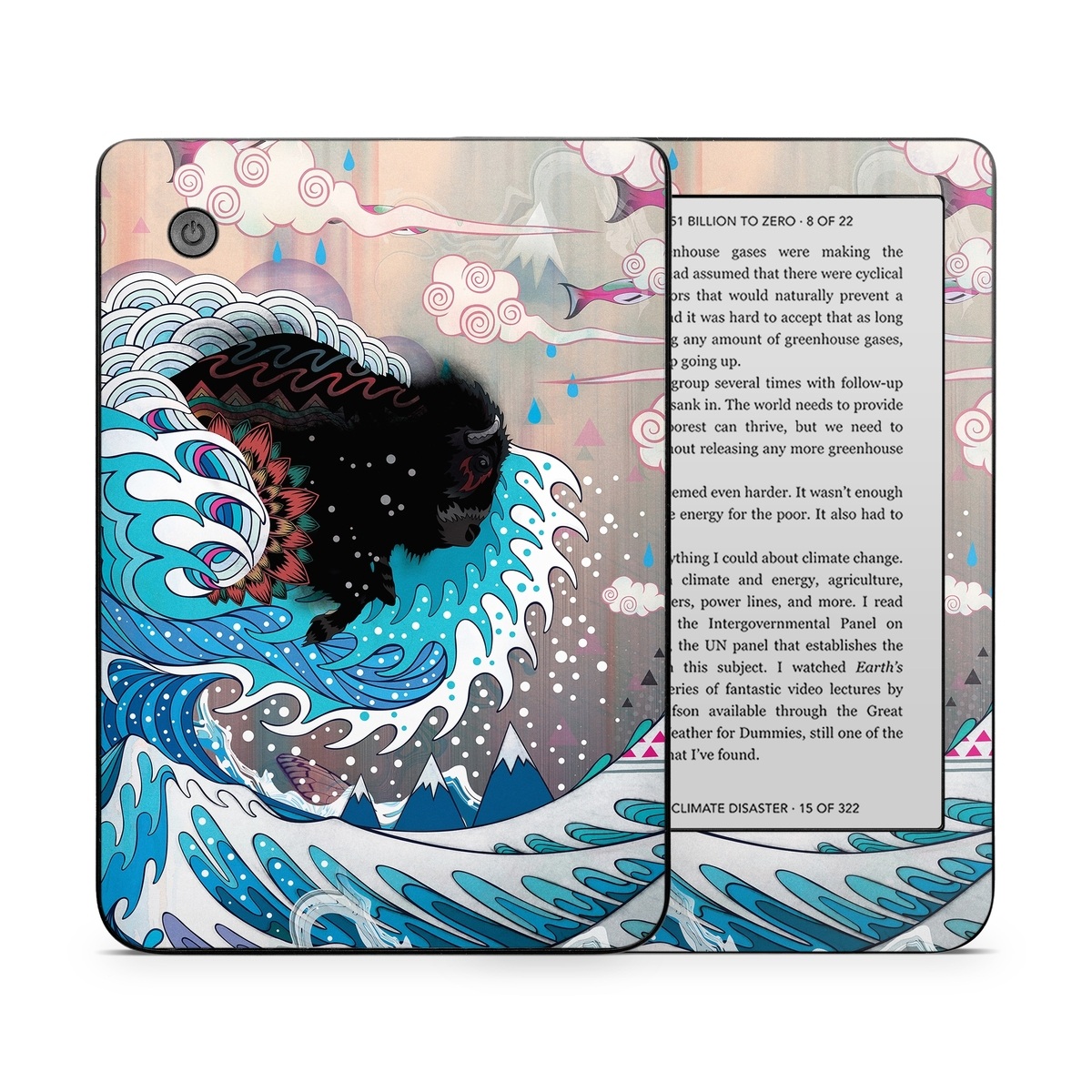 Kobo Clara 2E Skin design of Blue, Turquoise, Illustration, Aqua, Graphic design, Pattern, Art, Design, Graphics, Visual arts, with gray, blue, black, pink, white colors