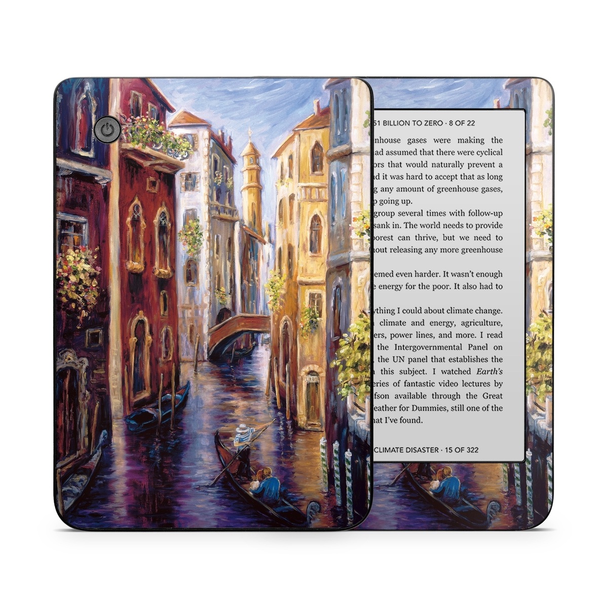 Kobo Clara 2E Skin design of Painting, Watercolor paint, Waterway, Gondola, Canal, Art, Modern art, Acrylic paint, Visual arts, Building, with black, gray, red, green, blue, pink colors