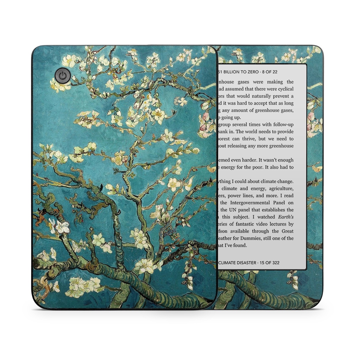 Kobo Clara 2E Skin design of Tree, Branch, Plant, Flower, Blossom, Spring, Woody plant, Perennial plant, with blue, black, gray, green colors