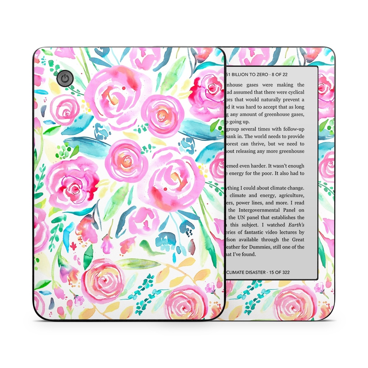 Kobo Clara 2E Skin design of Flower, Plant, Petal, Pink, Art, Material property, Magenta, Flowering plant, Pattern, Rose family, with white, pink, green, blue, yellow colors