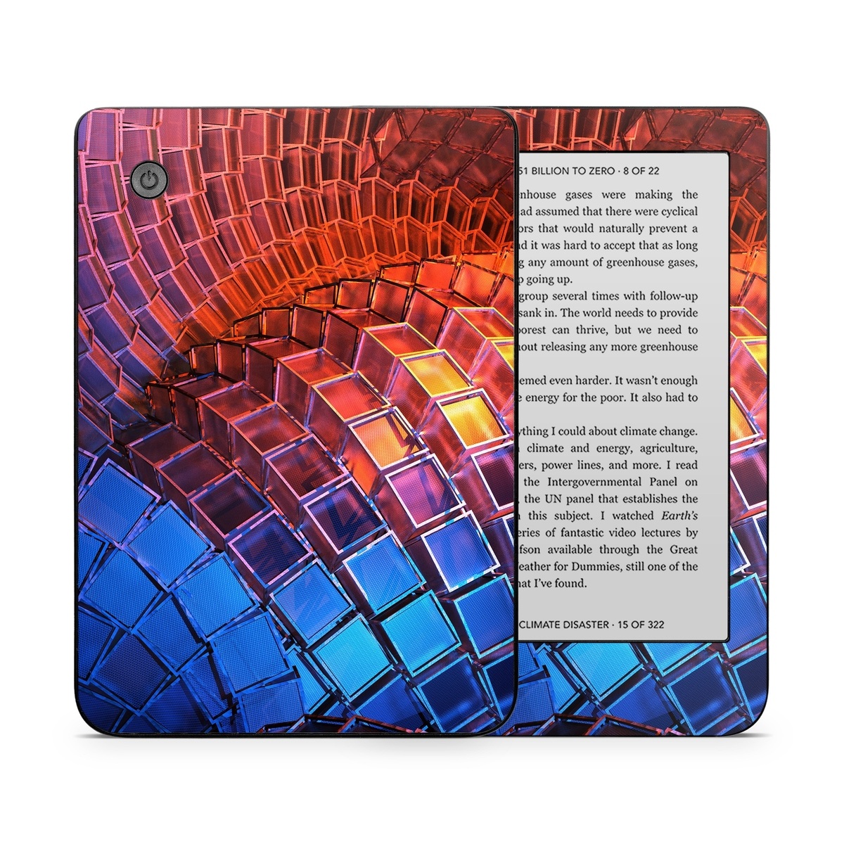 Kobo Clara 2E Skin design of Blue, Red, Orange, Light, Pattern, Architecture, Design, Fractal art, Colorfulness, Psychedelic art, with black, red, blue, purple, gray colors