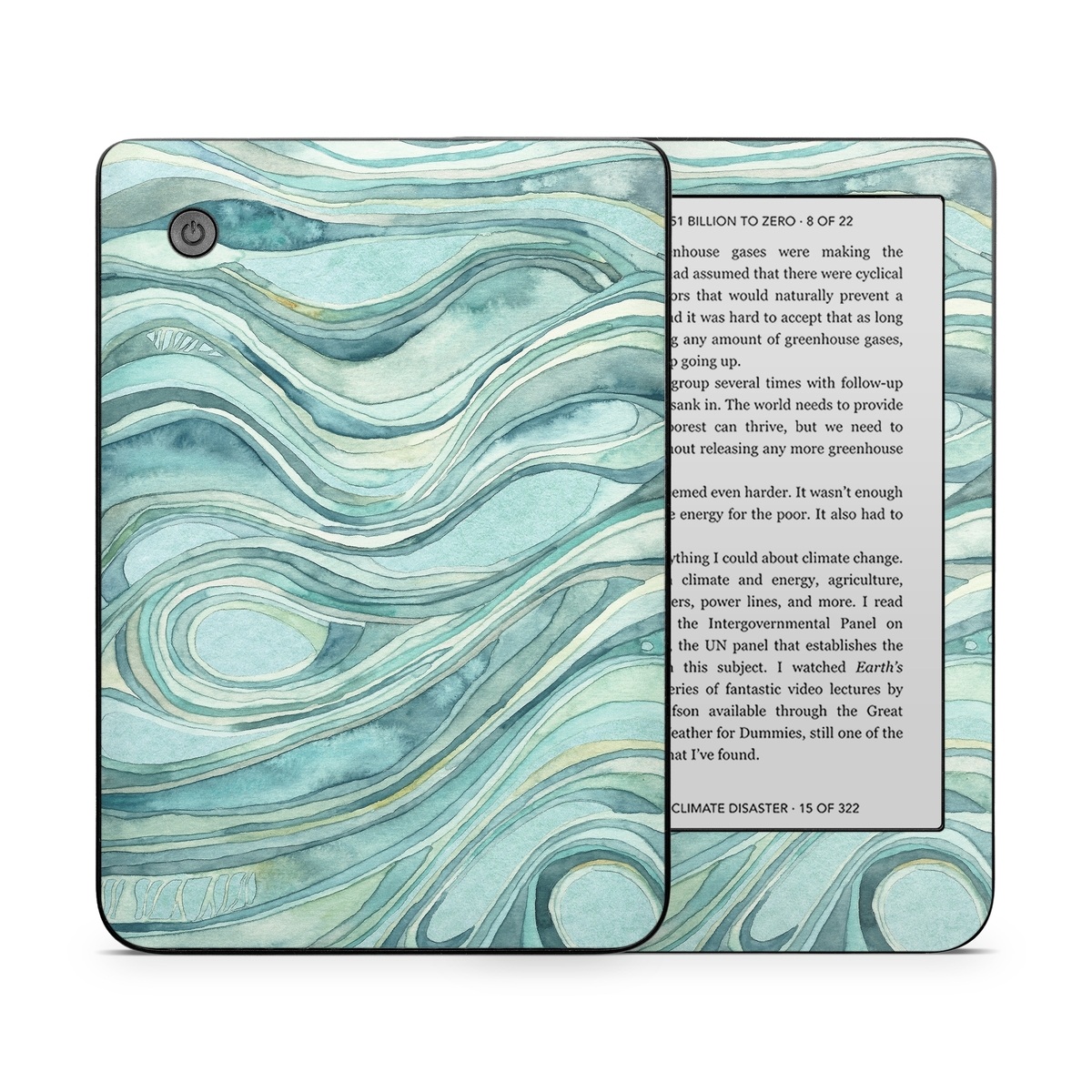 Kobo Clara 2E Skin design of Aqua, Blue, Pattern, Turquoise, Teal, Water, Design, Line, Wave, Textile, with gray, blue colors