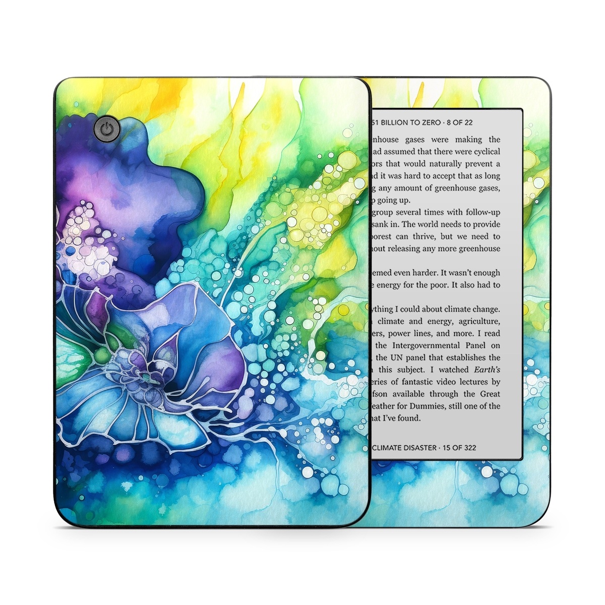 Kobo Clara 2E Skin design of Flower, Plant, Art paint, Petal, Blue, Azure, Purple, Art, Paint, Painting, with blue, yellow, green, purple, white, orange colors
