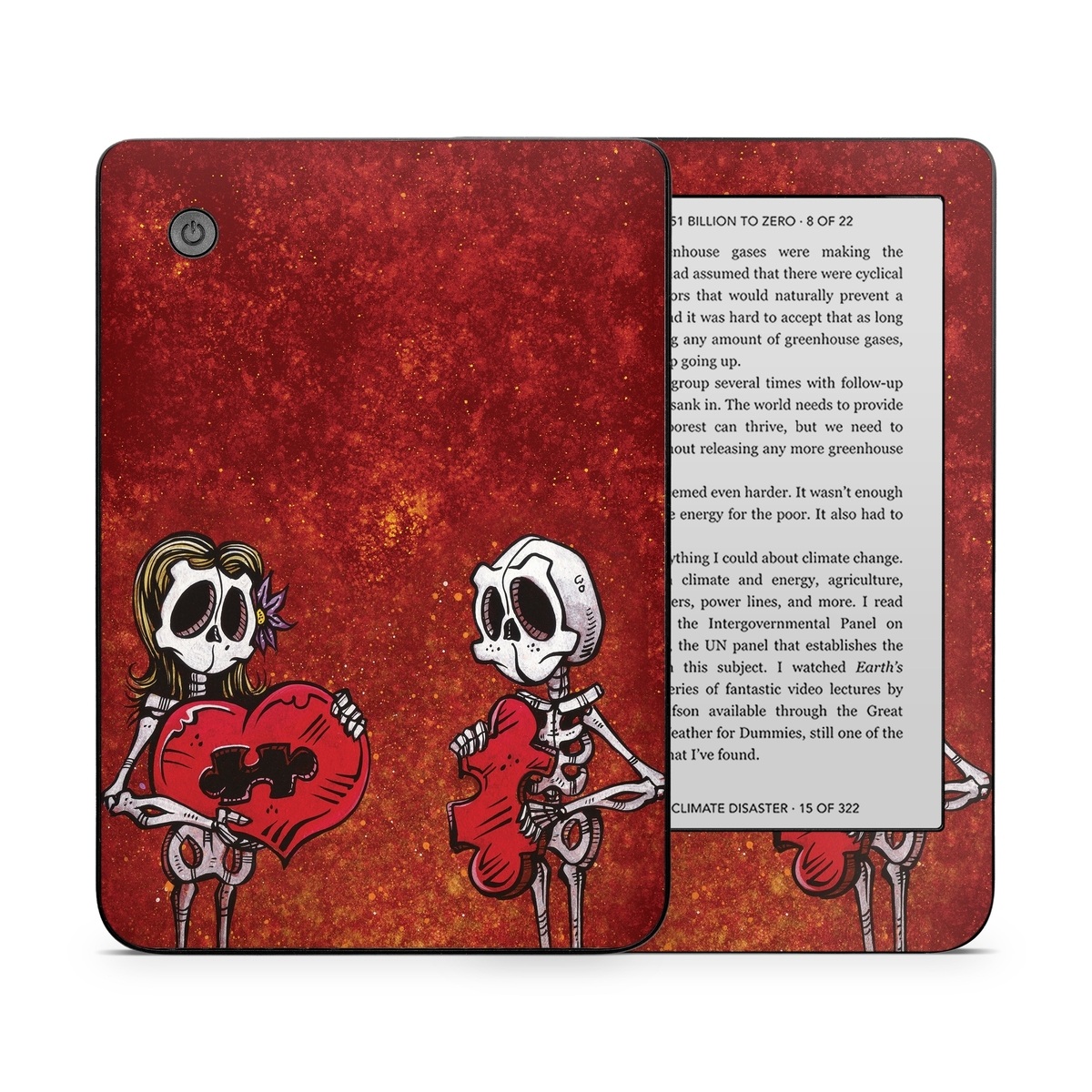 Kobo Clara 2E Skin design of Font, Tints and shades, Bone, Art, Skull, Pattern, Creative arts, Carmine, Visual arts, Rectangle, with white, black, gray, brown, red, yellow, orange colors