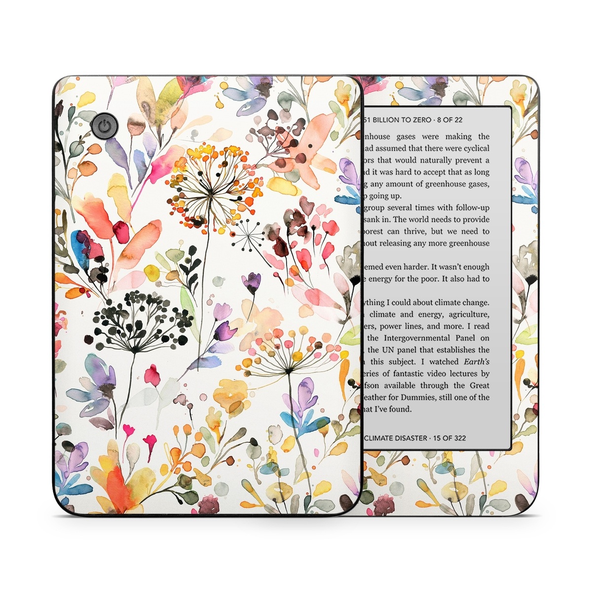 Kobo Clara 2E Skin design of Flower, Petal, Rectangle, Branch, Creative arts, Plant, Line, Art, Painting, Font, with white, pink, red, yellow, orange, green, blue, purple colors