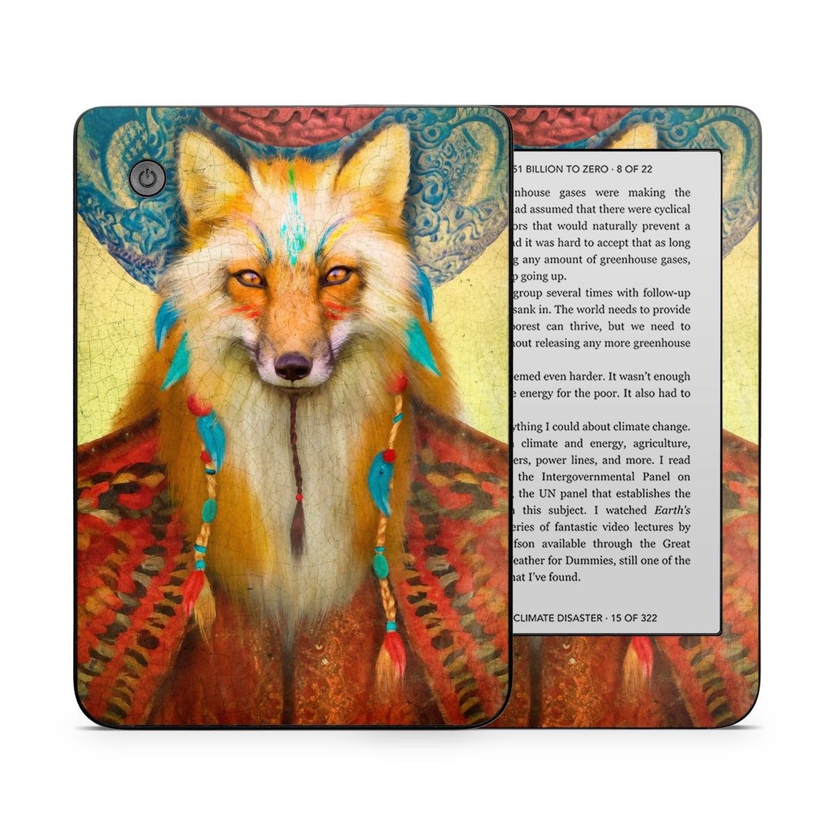 Kobo Clara 2E Skin design of Red fox, Canidae, Fox, Wildlife, Swift fox, Carnivore, Jackal, Fur, Snout, Art, with red, black, gray, green, blue colors