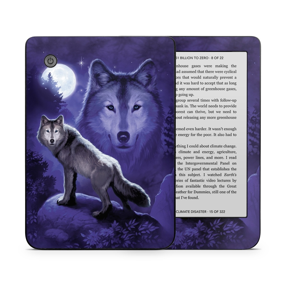 Kobo Clara 2E Skin design of Wolf, Canidae, canis lupus tundrarum, Canis, Wolfdog, Dog, Native american indian dog, Wildlife, Sakhalin husky, Moonlight, with blue, black, gray colors