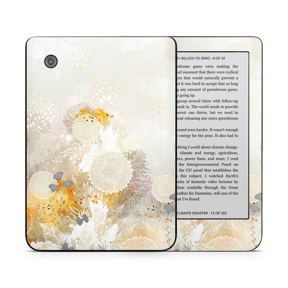 Kobo Clara 2E Skin design of Pattern, Floral design, Flower, Plant, Illustration, camomile, Wildflower, Art, with gray, yellow, pink, white, green colors