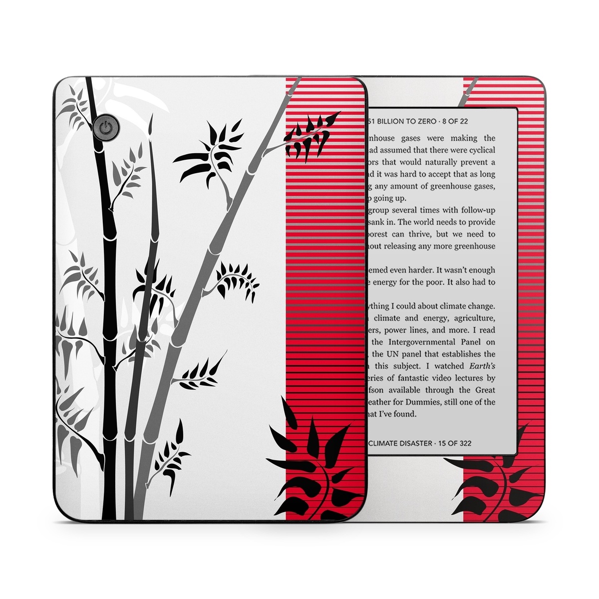 Kobo Clara 2E Skin design of Botany, Plant, Branch, Plant stem, Tree, Bamboo, Pedicel, Black-and-white, Flower, Twig, with gray, red, black, white colors