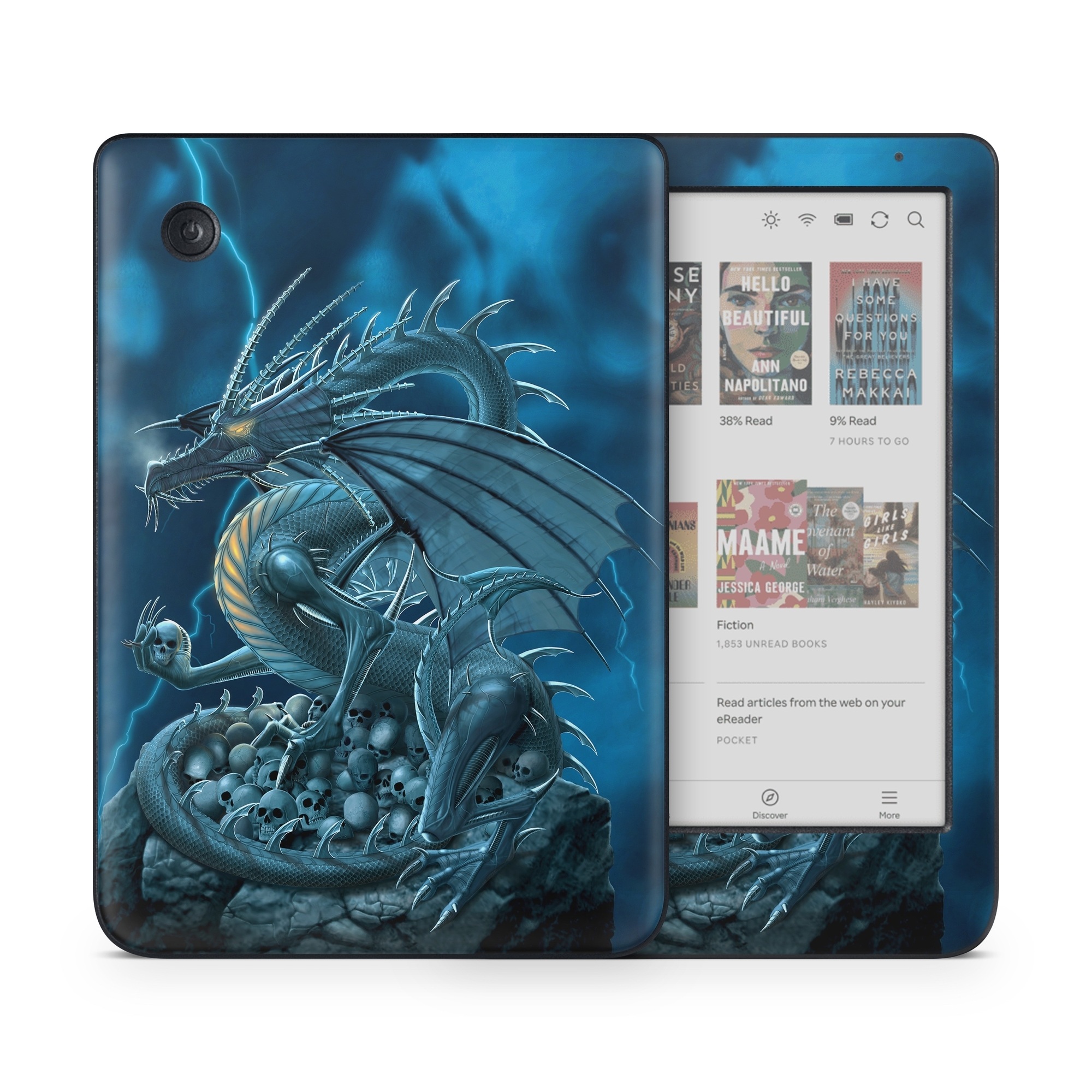 Kobo Clara Colour Skin design of Cg artwork, Dragon, Mythology, Fictional character, Illustration, Mythical creature, Art, Demon, with blue, yellow colors