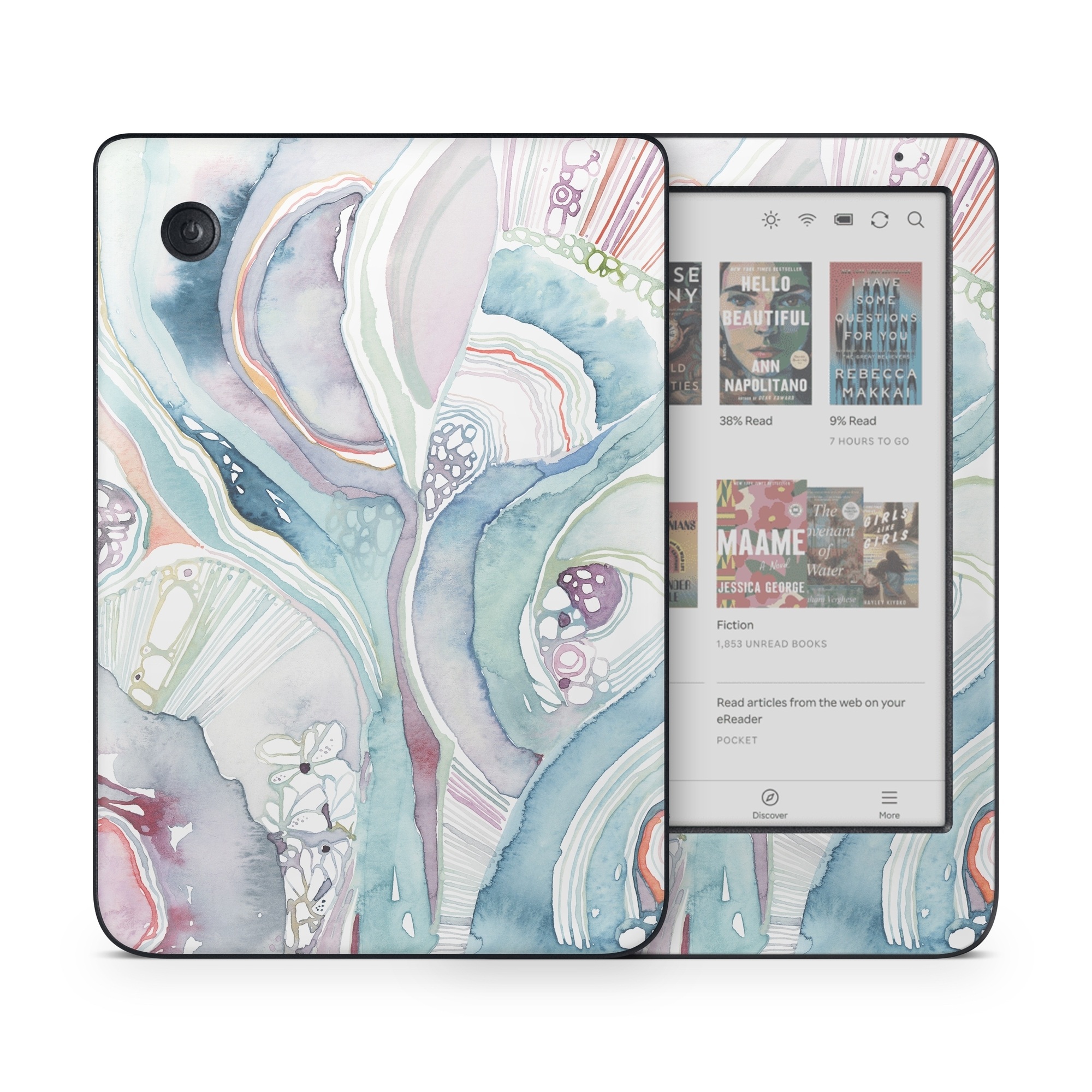 Kobo Clara Colour Skin design of Watercolor paint, Plant, Art, Illustration, Flower, with blue, purple, pink, red, orange colors