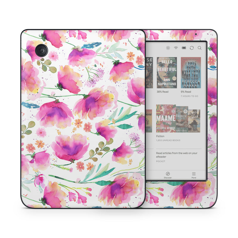 Kobo Clara Colour Skin design of Pink, Watercolor painting, Art Paint, Creative arts, Paint, Floral design, Geraniums, with white, pink, purple, green, yellow, orange colors