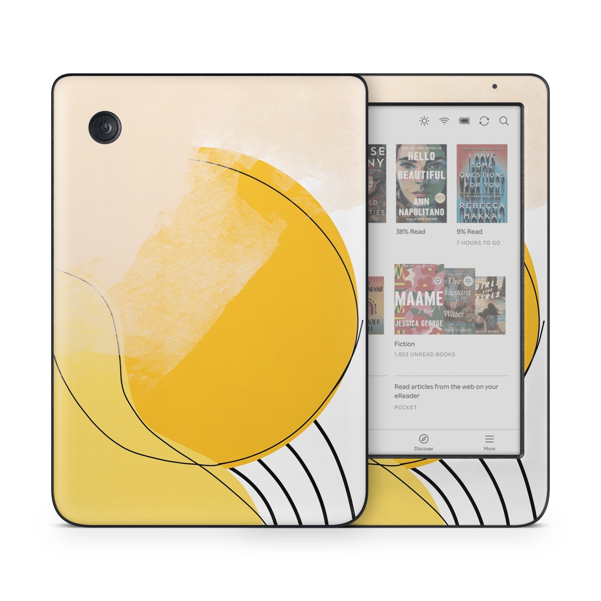 Kobo Clara Colour Skin design of Yellow, Line, Illustration, Graphics, with white, black, brown, yellow colors