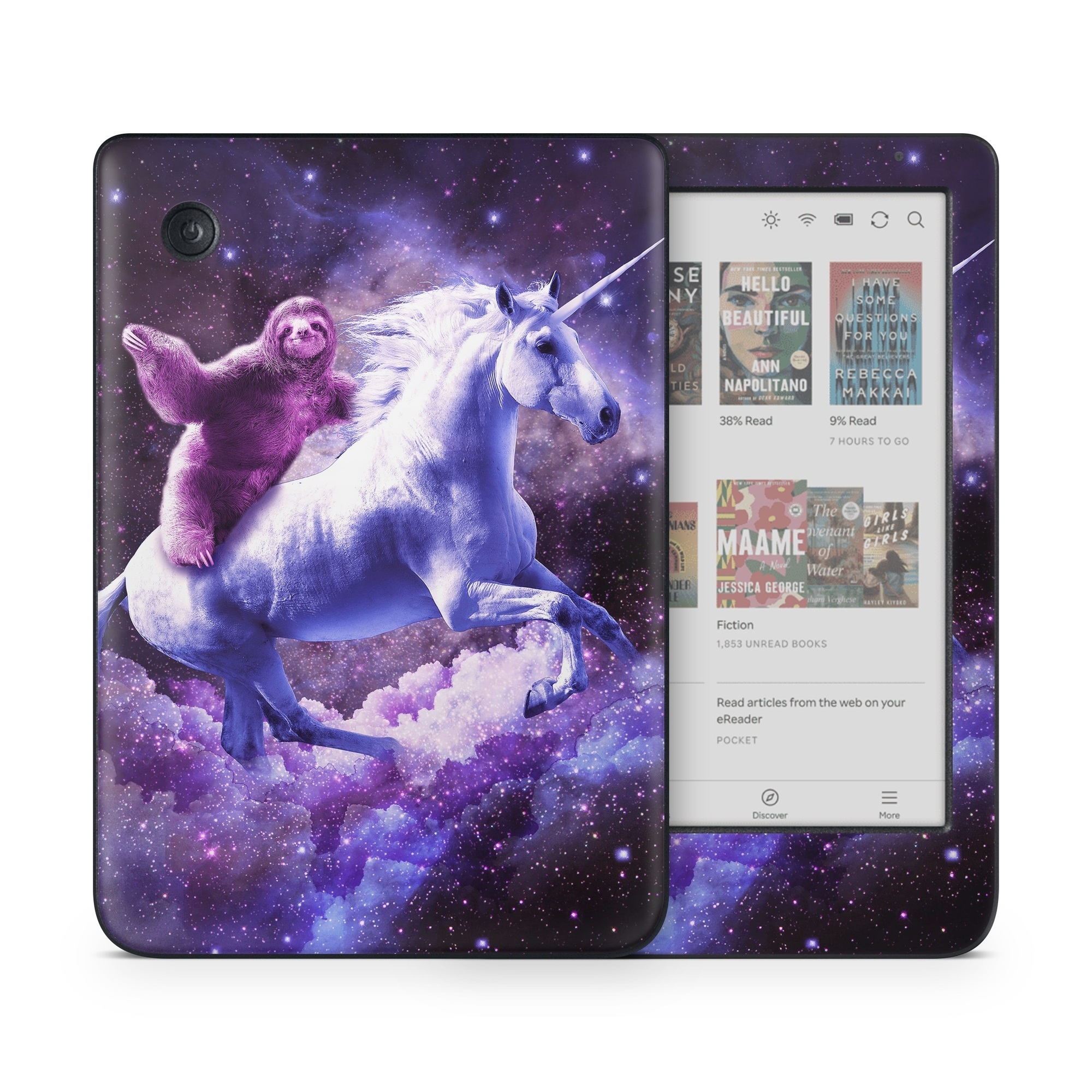 Kobo Clara Colour Skin design of Purple, Unicorn, Fictional character, Violet, Mythical creature, Illustration, Sky, Graphic design, Space, Constellation, with black, white, blue, purple, gray, brown colors