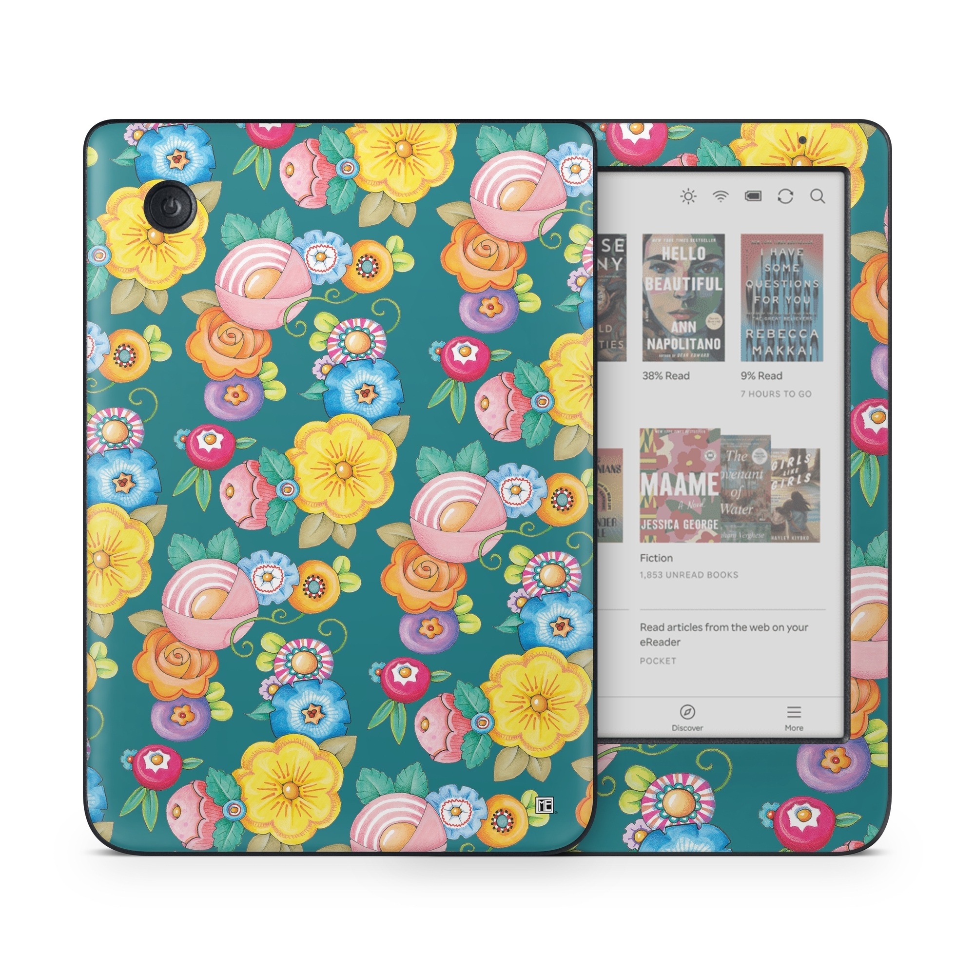 Kobo Clara Colour Skin design of Rectangle, Textile, Circle, Symmetry, Pattern, Art, Visual arts, Motif, Wrapping paper, Design, with blue, green, yellow, orange, red, white, purple colors