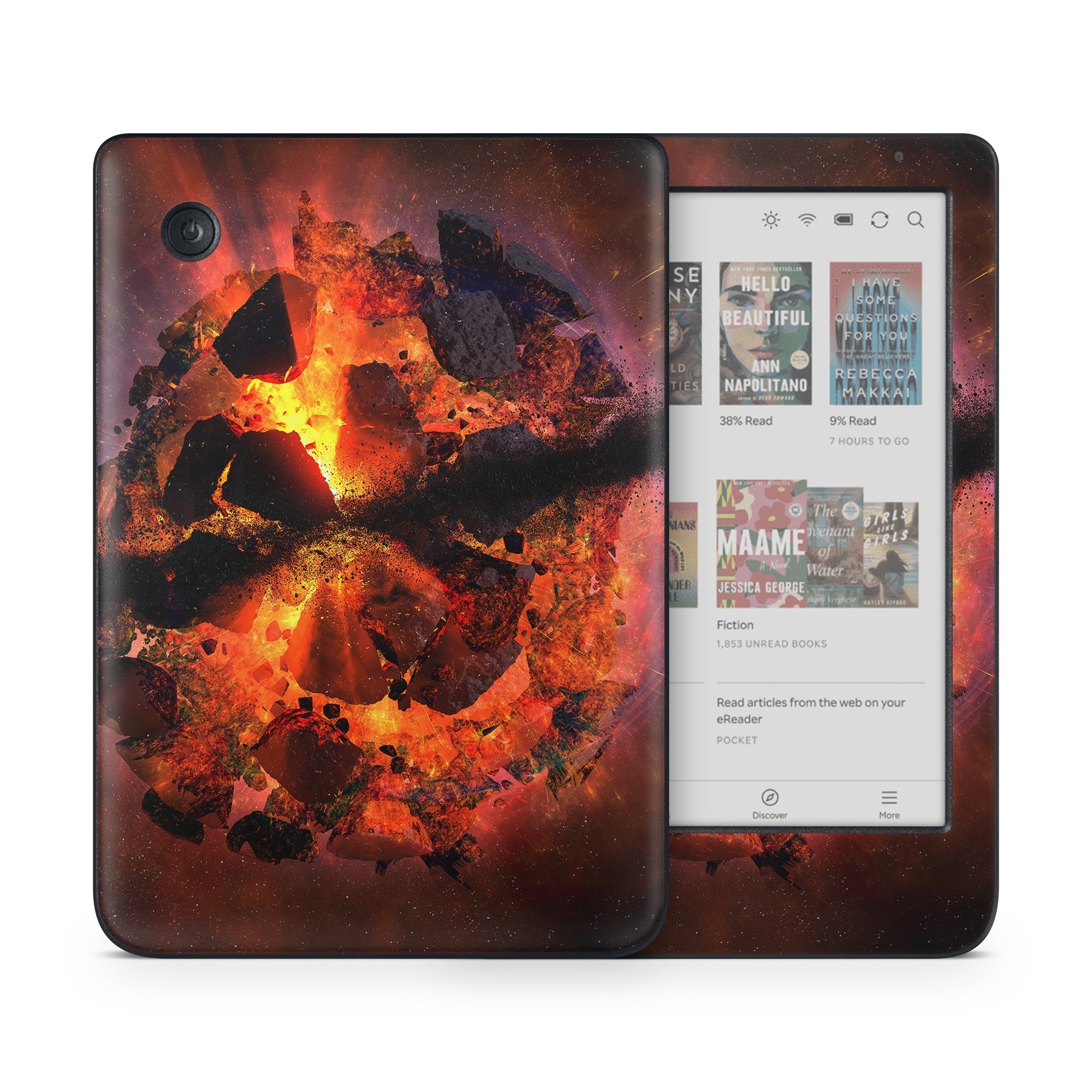 Kobo Clara Colour Skin design of Flame, Heat, Fire, Space, Atmosphere, Charcoal, Explosion, Geological phenomenon, Ash, Graphics, with black, red colors
