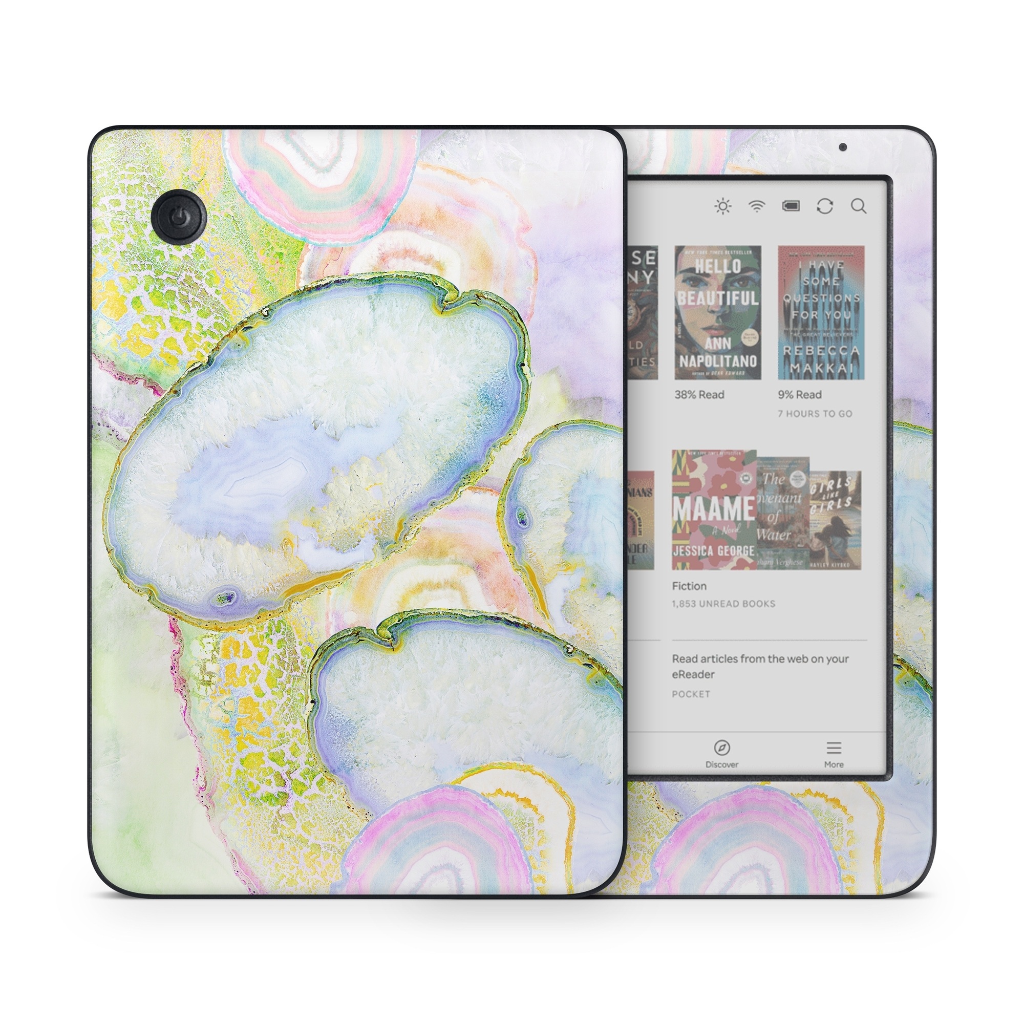 Kobo Clara Colour Skin design of Watercolor paint, Illustration, Paint, Child art, Art, with blue, purple, green, yellow, pink colors