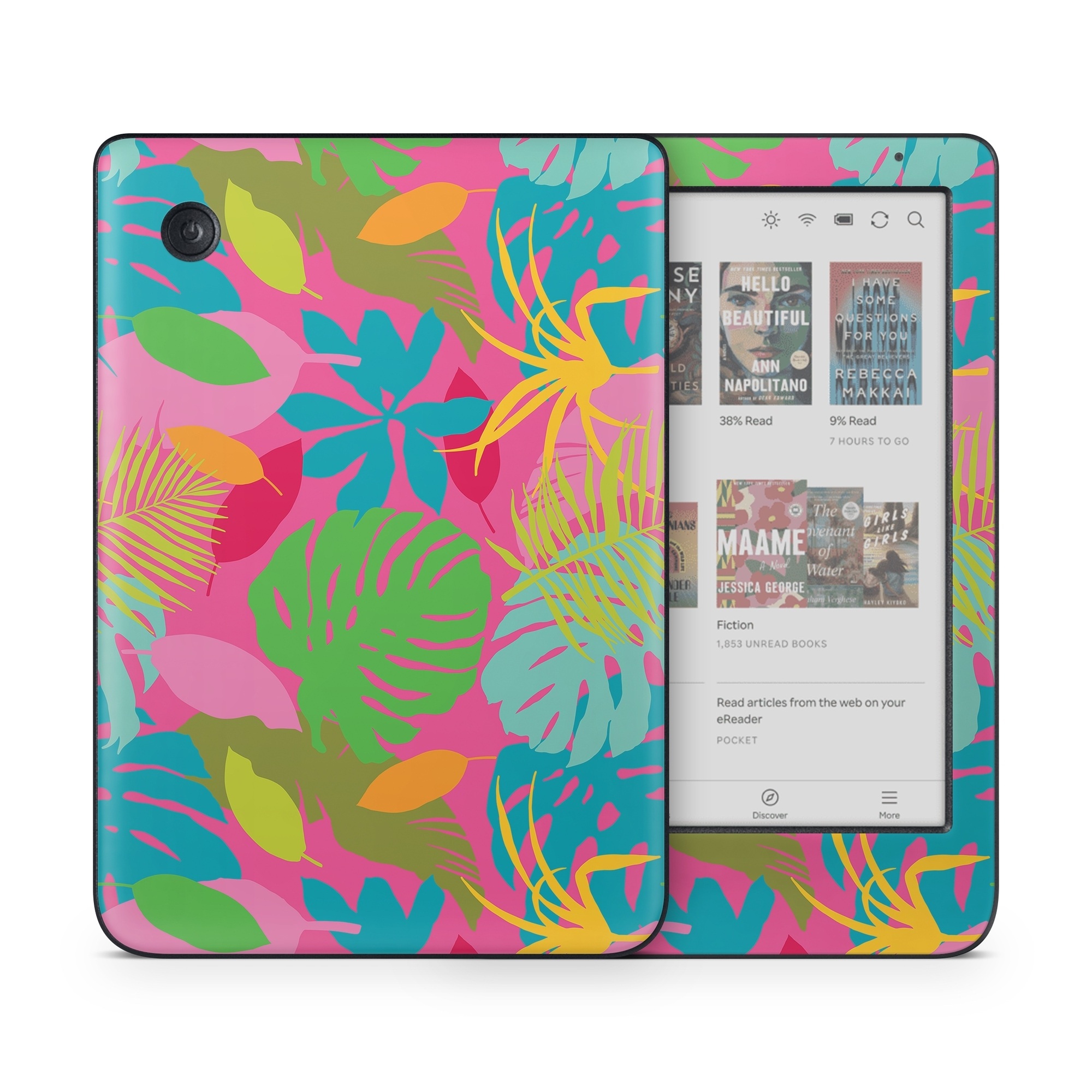 Kobo Clara Colour Skin design of Organism, Pink, Rectangle, Magenta, Aqua, Art, Symmetry, Pattern, Painting, Electric blue, with pink, green, blue, yellow, orange, red colors