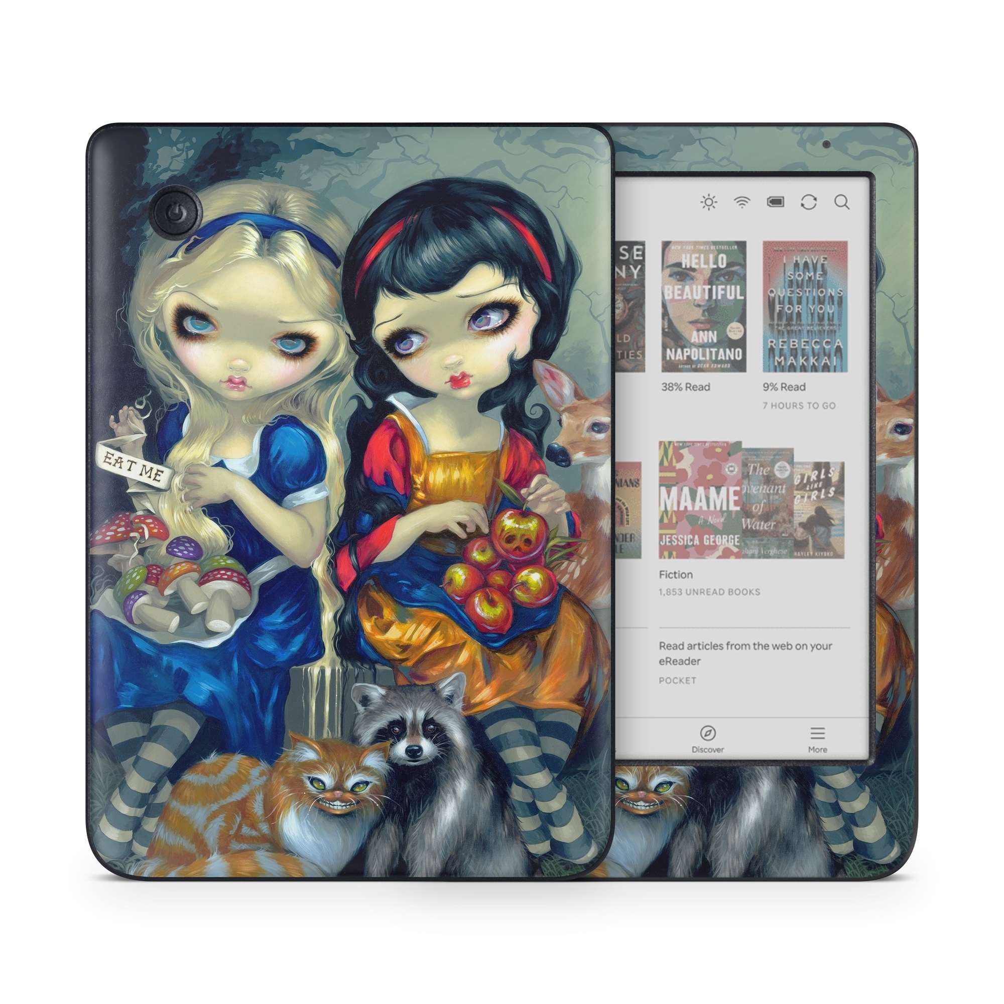 Kobo Clara Colour Skin design of Doll, Cartoon, Illustration, Cat, Art, Fawn, Toy, Fictional character, Whiskers, with blue, yellow, red, orange, gray colors