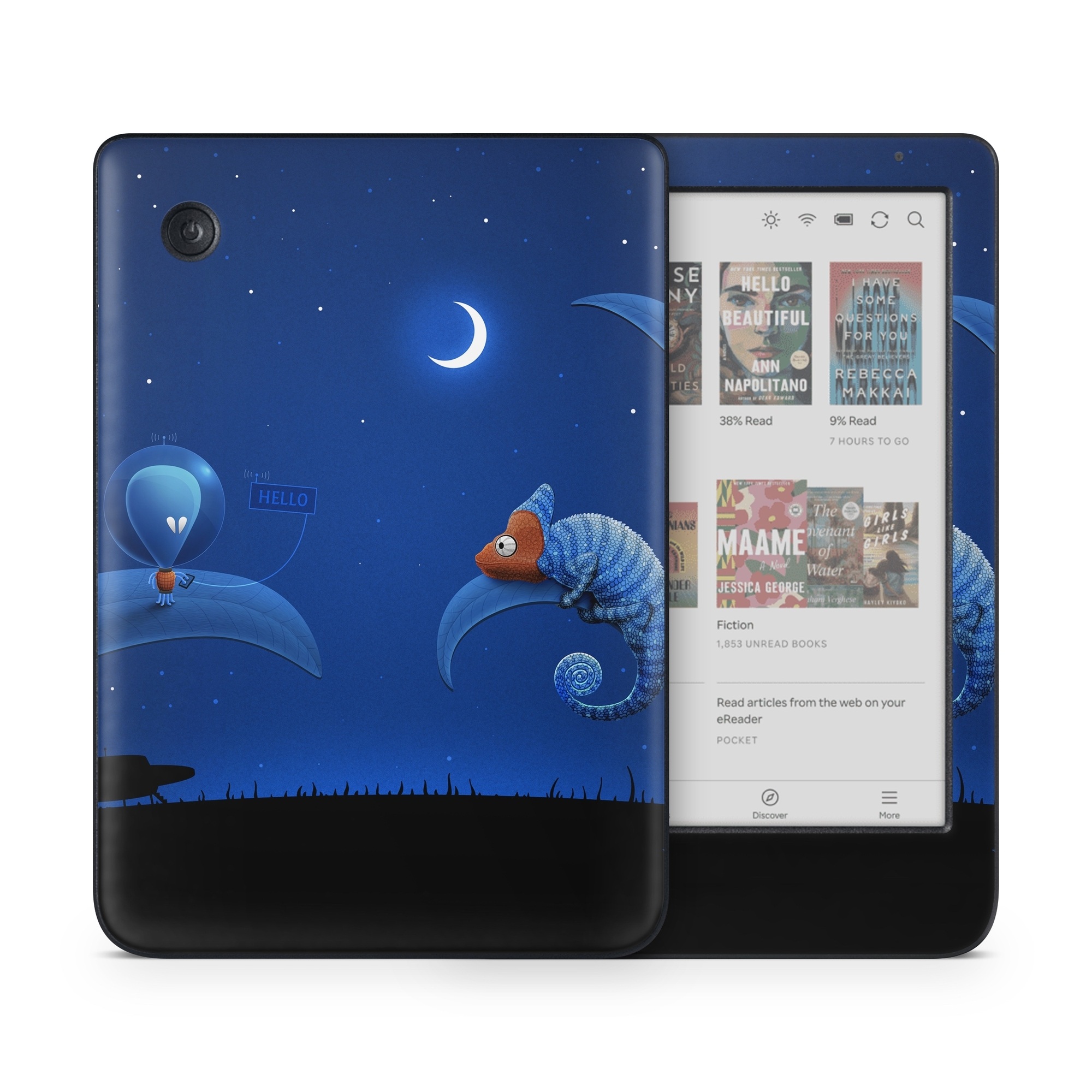 Kobo Clara Colour Skin design of Organism, Astronomical object, Space, Illustration, Night, Graphics, with black, blue, orange colors