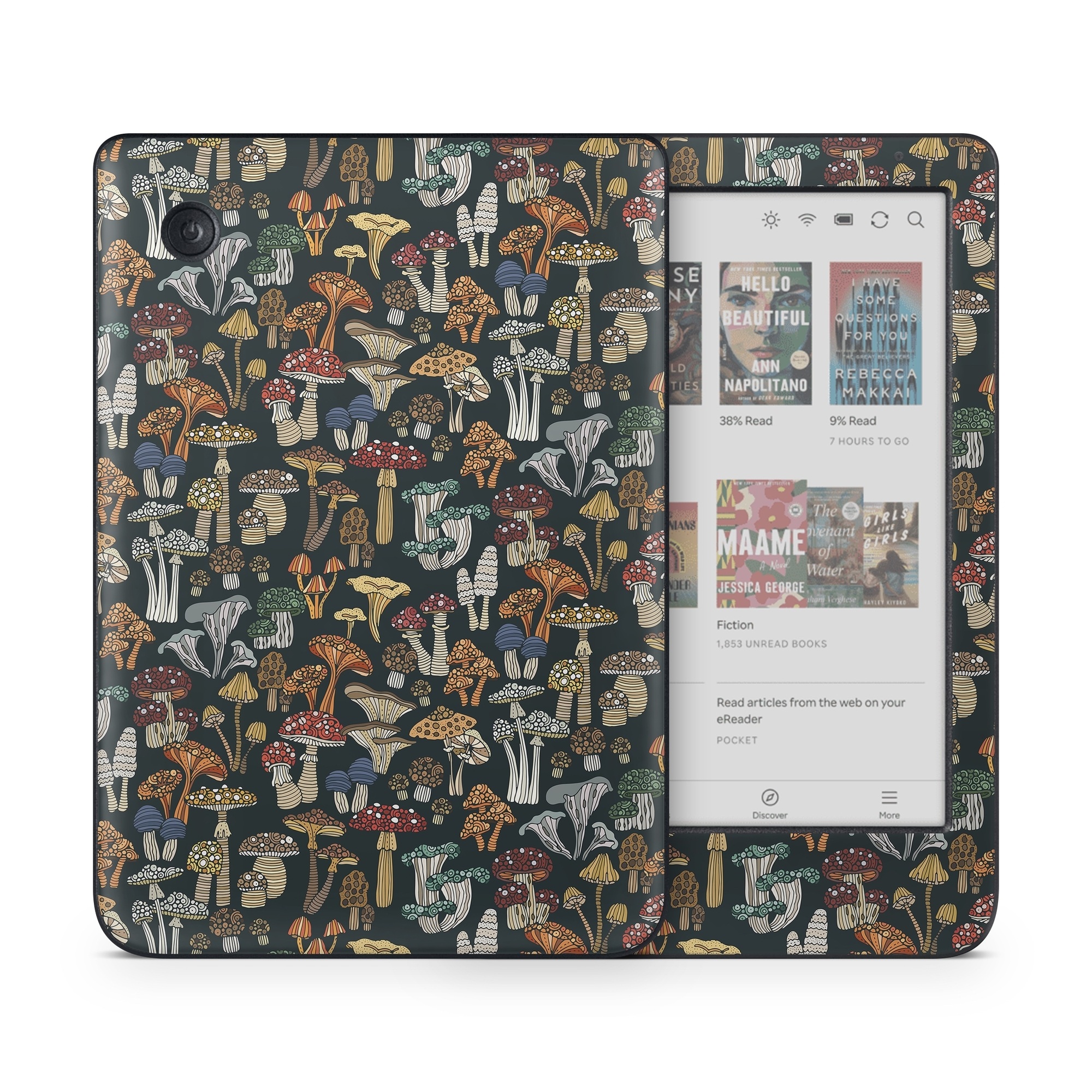 Kobo Clara Colour Skin design of Brown, Textile, Sleeve, Art, Font, Pattern, Collage, Painting, Illustration, Event, with black, white, blue, red, yellow, orange colors
