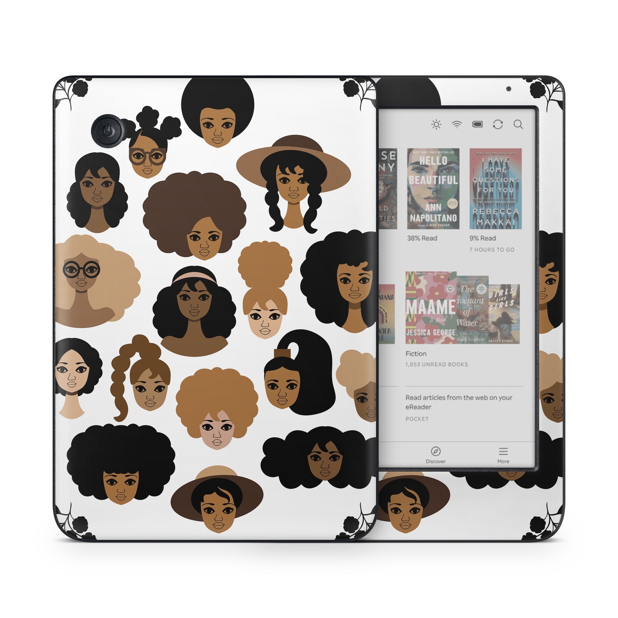 Kobo Clara Colour Skin design of Hair, People, Facial expression, Hairstyle, Cartoon, Head, Afro, Clip art, Font, Black hair, with black, brown, white colors