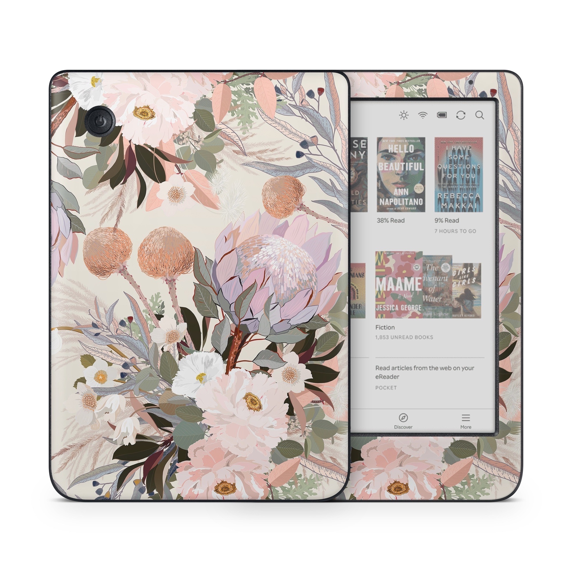 Kobo Clara Colour Skin design of Flower, Floral design, Watercolor paint, Plant, Spring, Branch, Flower Arranging, Lilac, Floristry, Petal, with pink, purple, green, brown, white, yellow, black colors