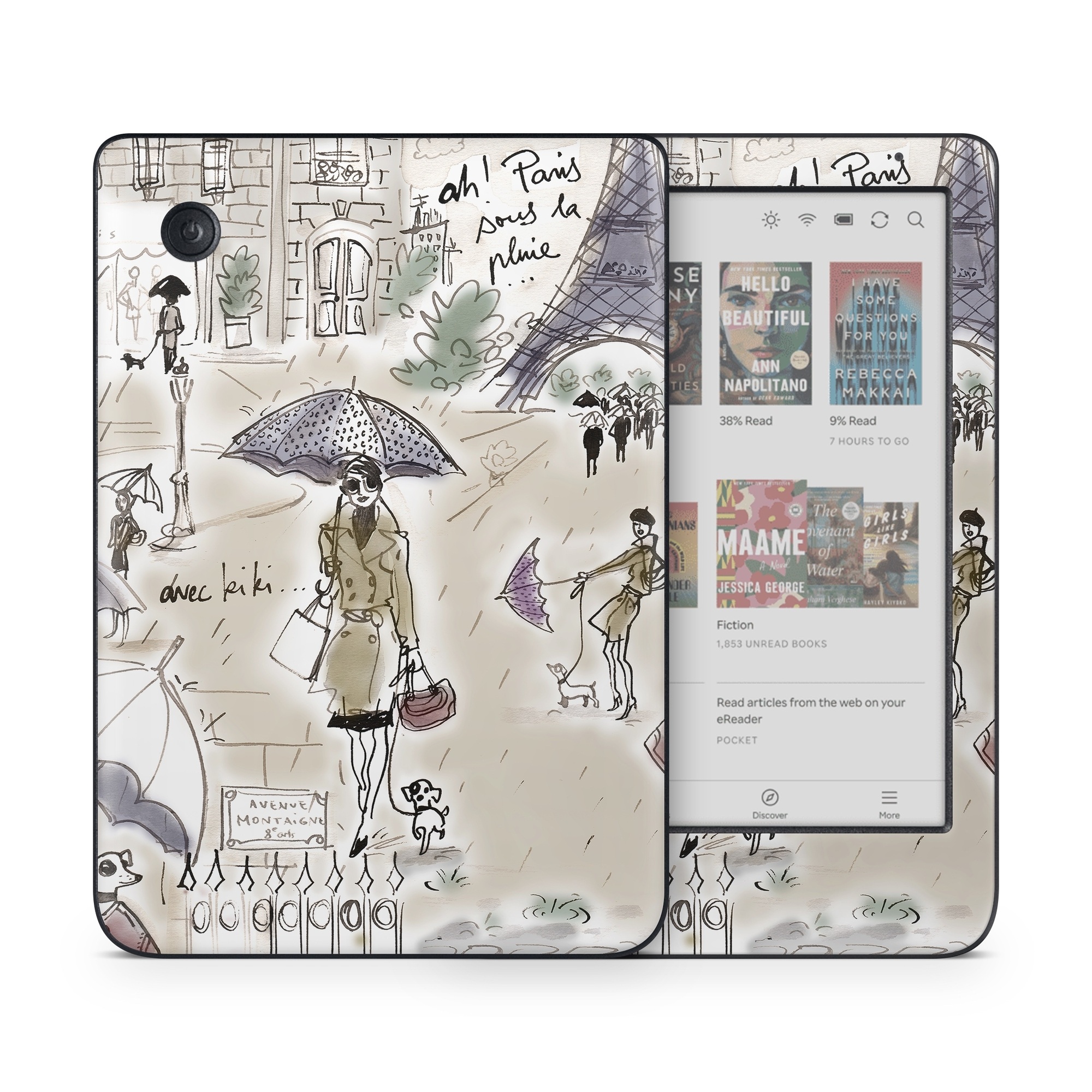 Kobo Clara Colour Skin design of Cartoon, Umbrella, Illustration, Organism, Art, Fiction, Fictional character, with brown, gray, purple colors