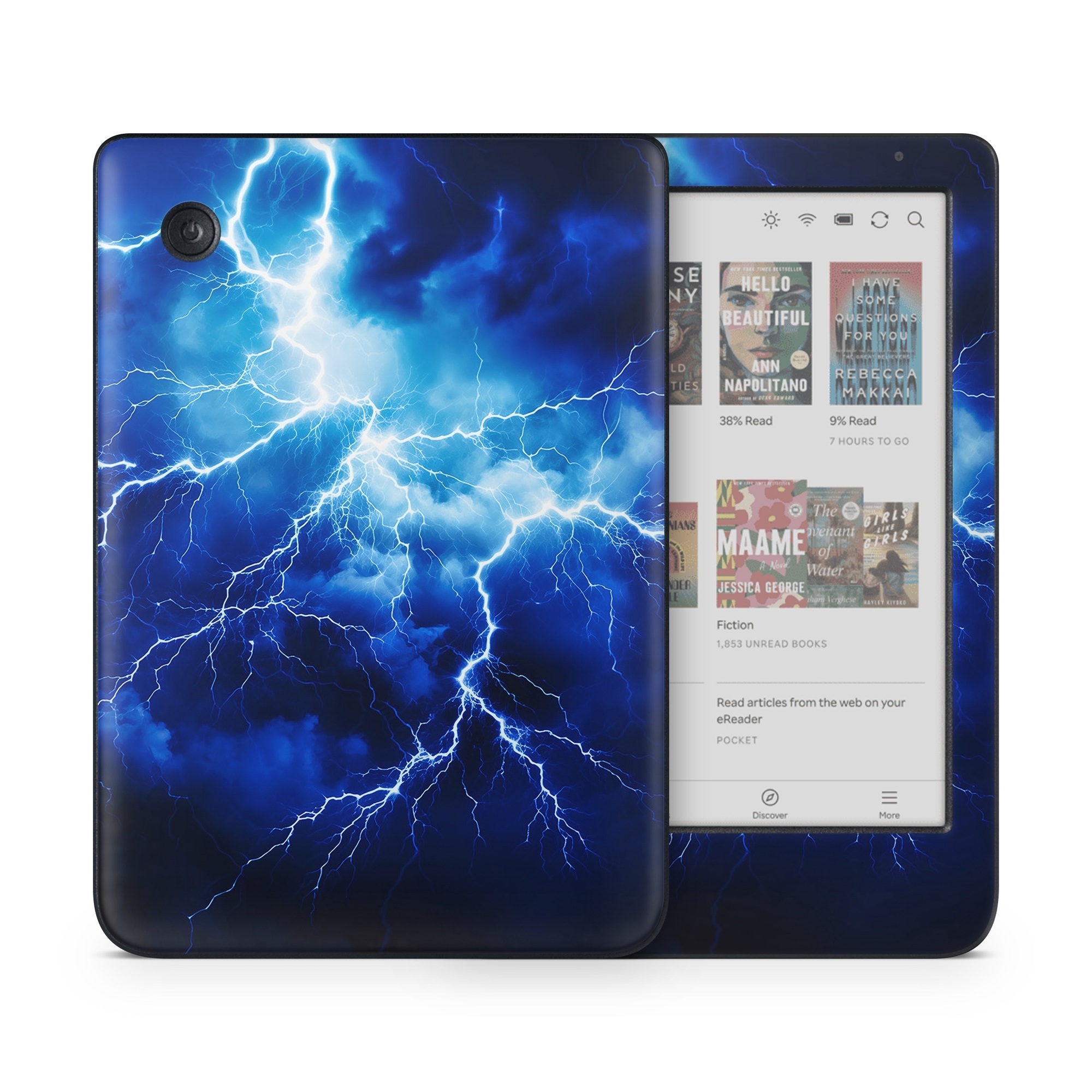 Kobo Clara Colour Skin design of Thunder, Sky, Atmosphere, Daytime, Cloud, Water, Lightning, Light, Azure, Natural environment, with black, blue colors