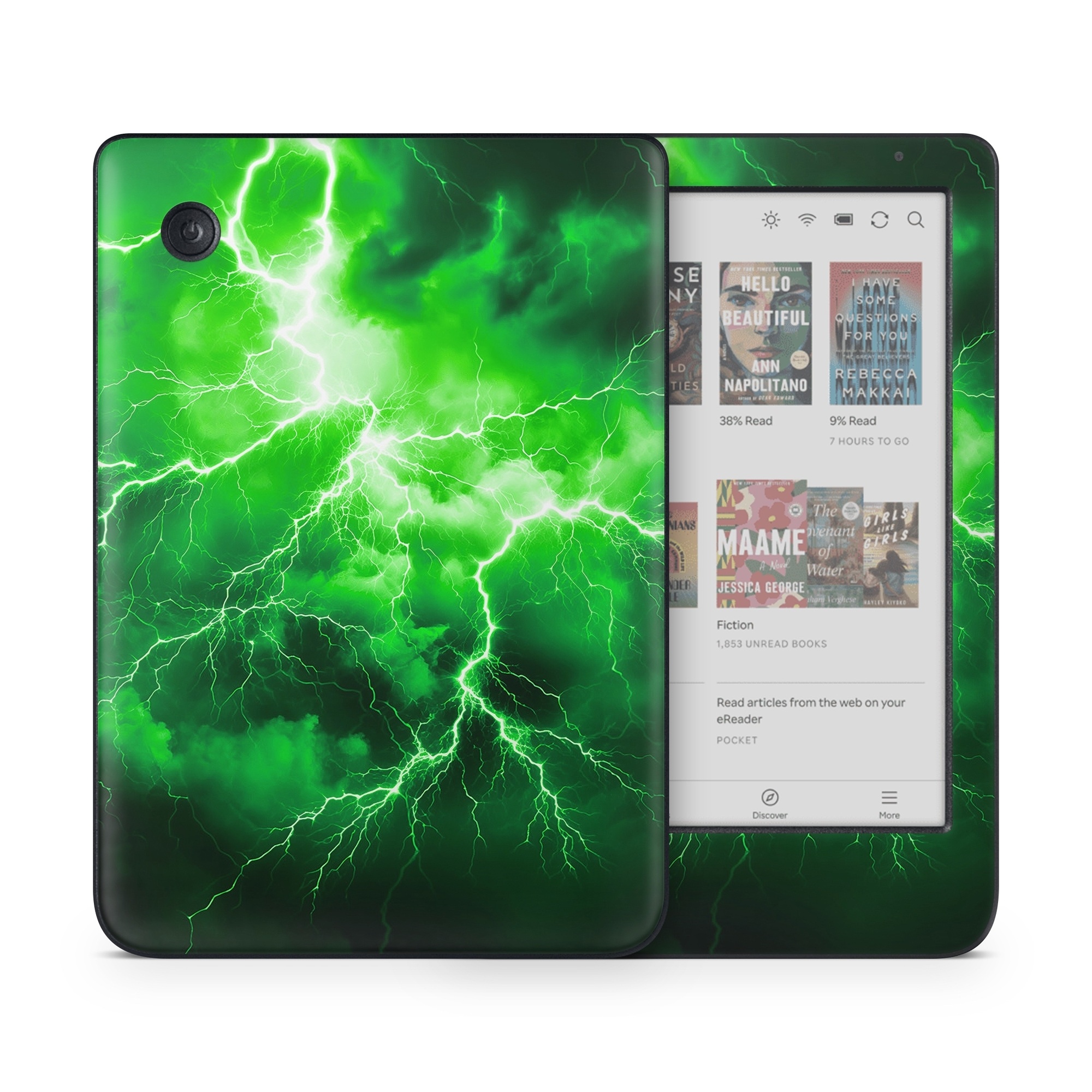 Kobo Clara Colour Skin design of Water, Atmosphere, Thunder, Light, Green, Sky, Natural environment, Natural landscape, Electricity, Organism, with black, green colors