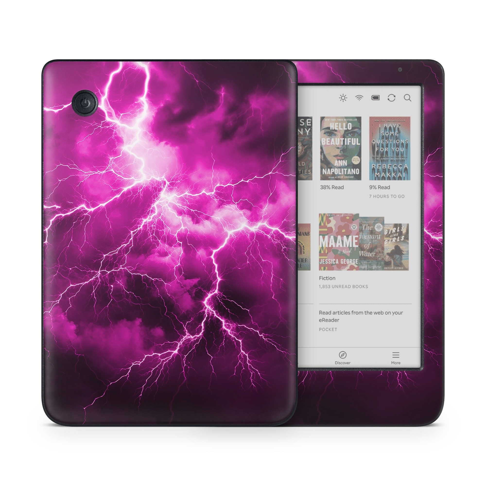 Kobo Clara Colour Skin design of Sky, Thunder, Lightning, Thunderstorm, Atmosphere, White, Purple, Light, Nature, Water, with black, pink colors