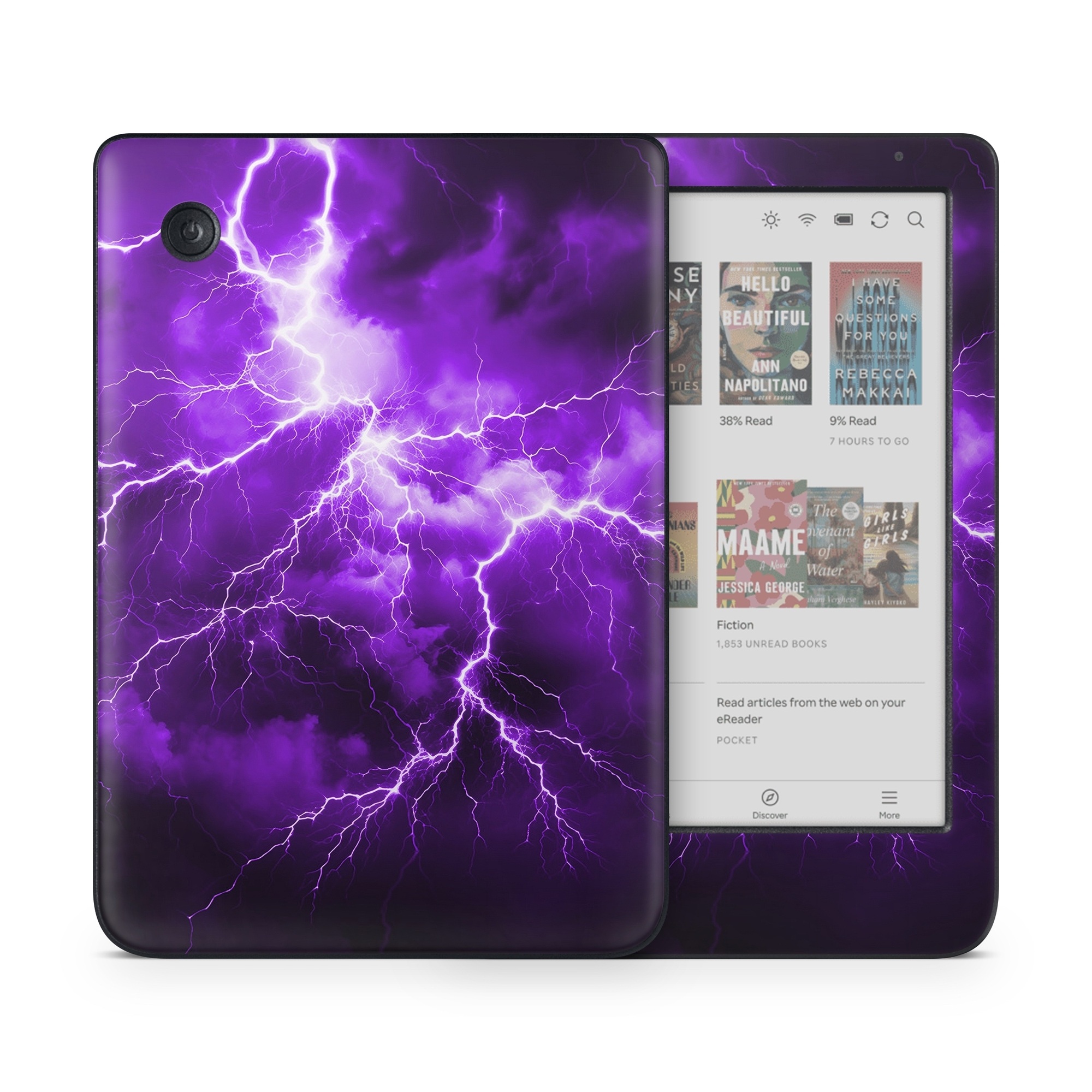 Kobo Clara Colour Skin design of Sky, Lightning, Thunder, Atmosphere, Thunderstorm, Daytime, Purple, Light, Cloud, Nature, with black, purple colors