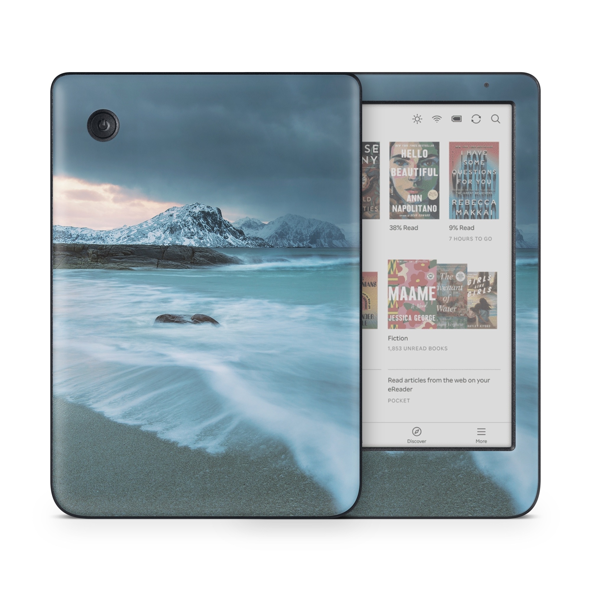 Kobo Clara Colour Skin design of Body of water, Sky, Nature, Sea, Ocean, Wave, Blue, Water, Coast, Wind wave, with white, blue, black, orange colors