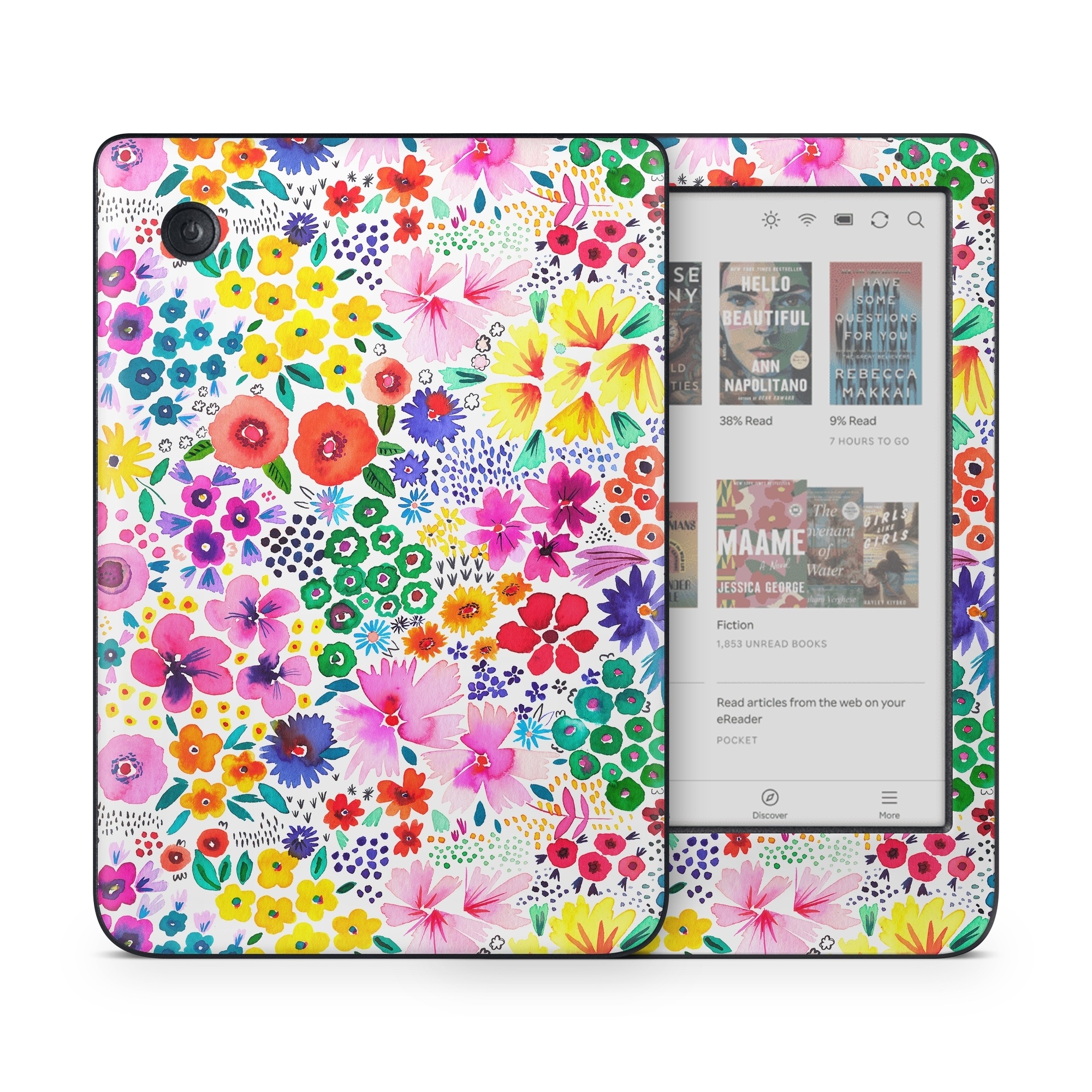 Kobo Clara Colour Skin design of Colorfulness, Flower, Pink, Art, Magenta, Pattern, Creative arts, Petal, Symmetry, Electric blue, with white, pink, green, red, blue, purple, yellow, orange colors