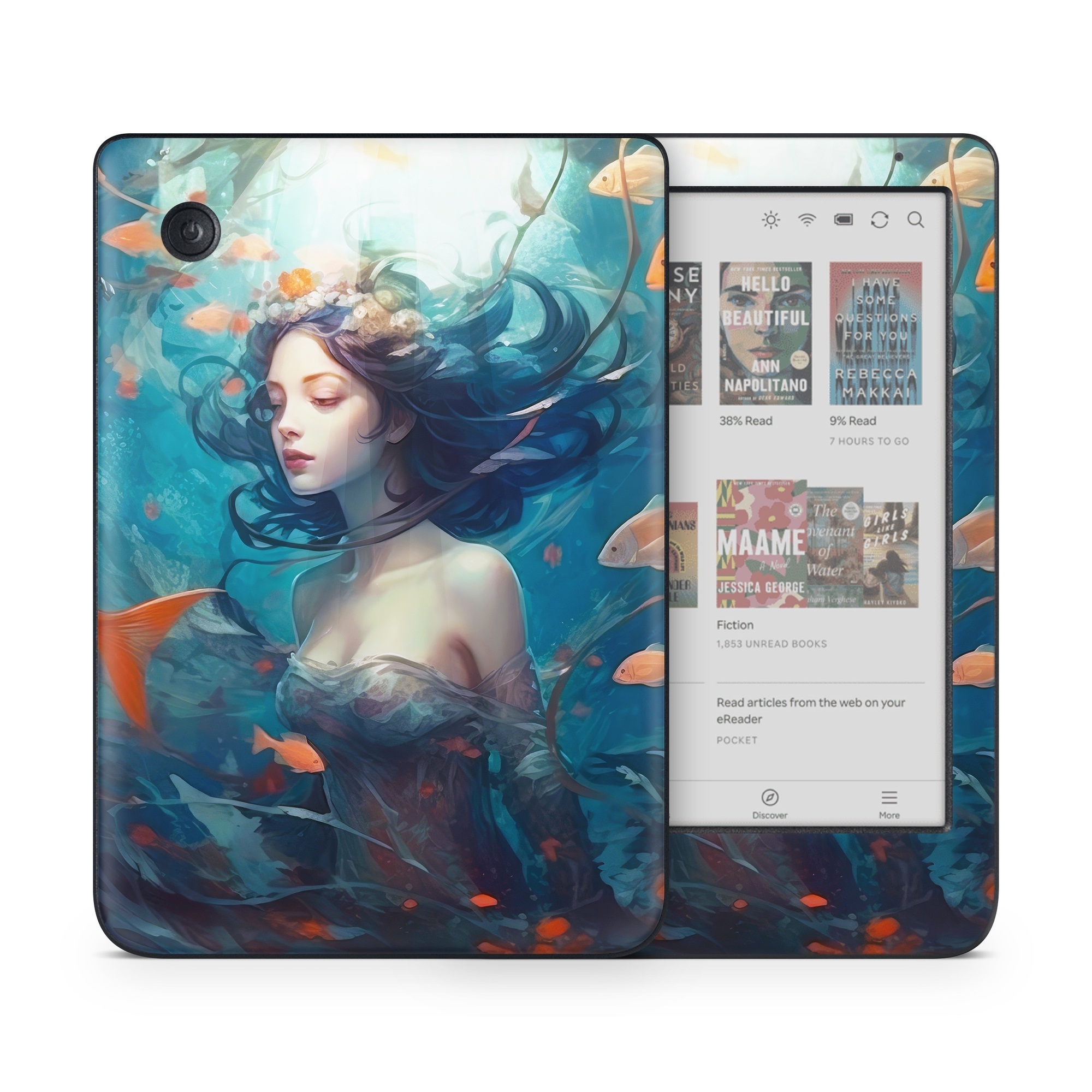 Kobo Clara Colour Skin design of Azure, Organism, Aqua, Art, Electric blue, Cg artwork, Visual arts, Graphics, Pattern, Painting, with red, blue, yellow, orange, white, black colors