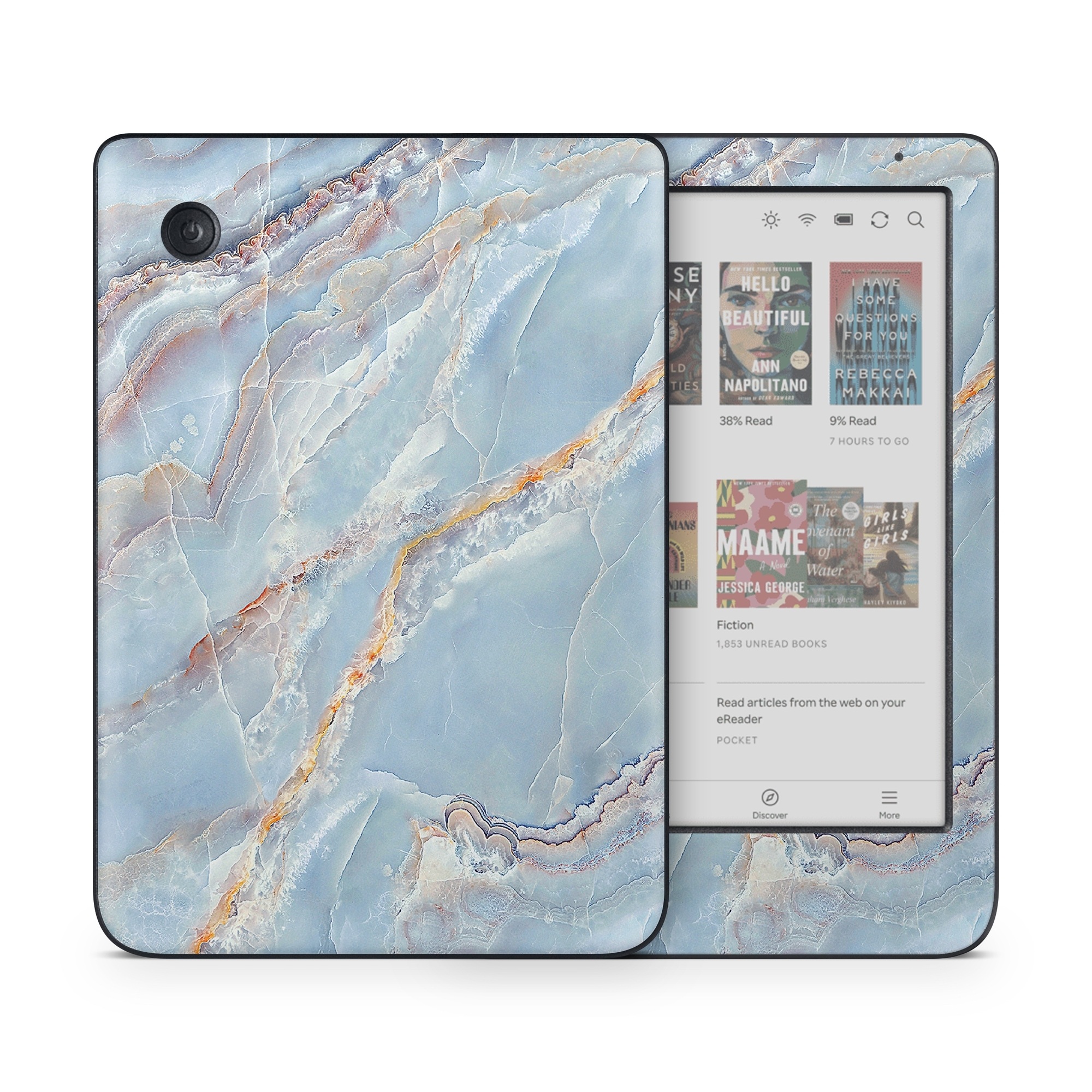 Kobo Clara Colour Skin design of Blue, Azure, Aqua, Onyx, with blue, red, orange, white colors