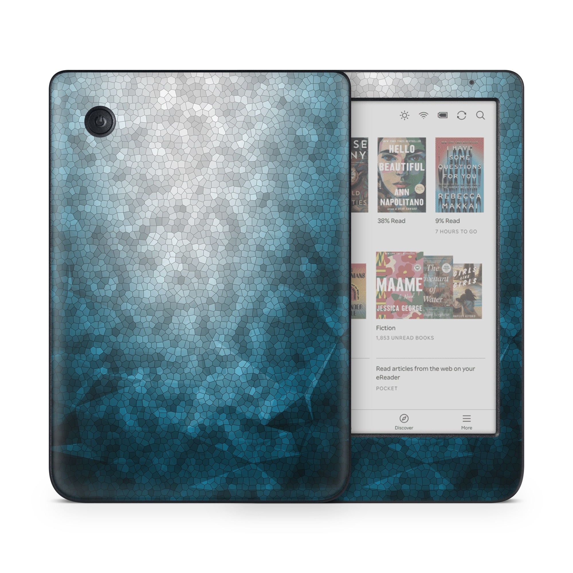 Kobo Clara Colour Skin design of Blue, Aqua, Turquoise, Green, Water, Teal, Sky, Azure, Pattern, Atmosphere, with blue, white, gray colors