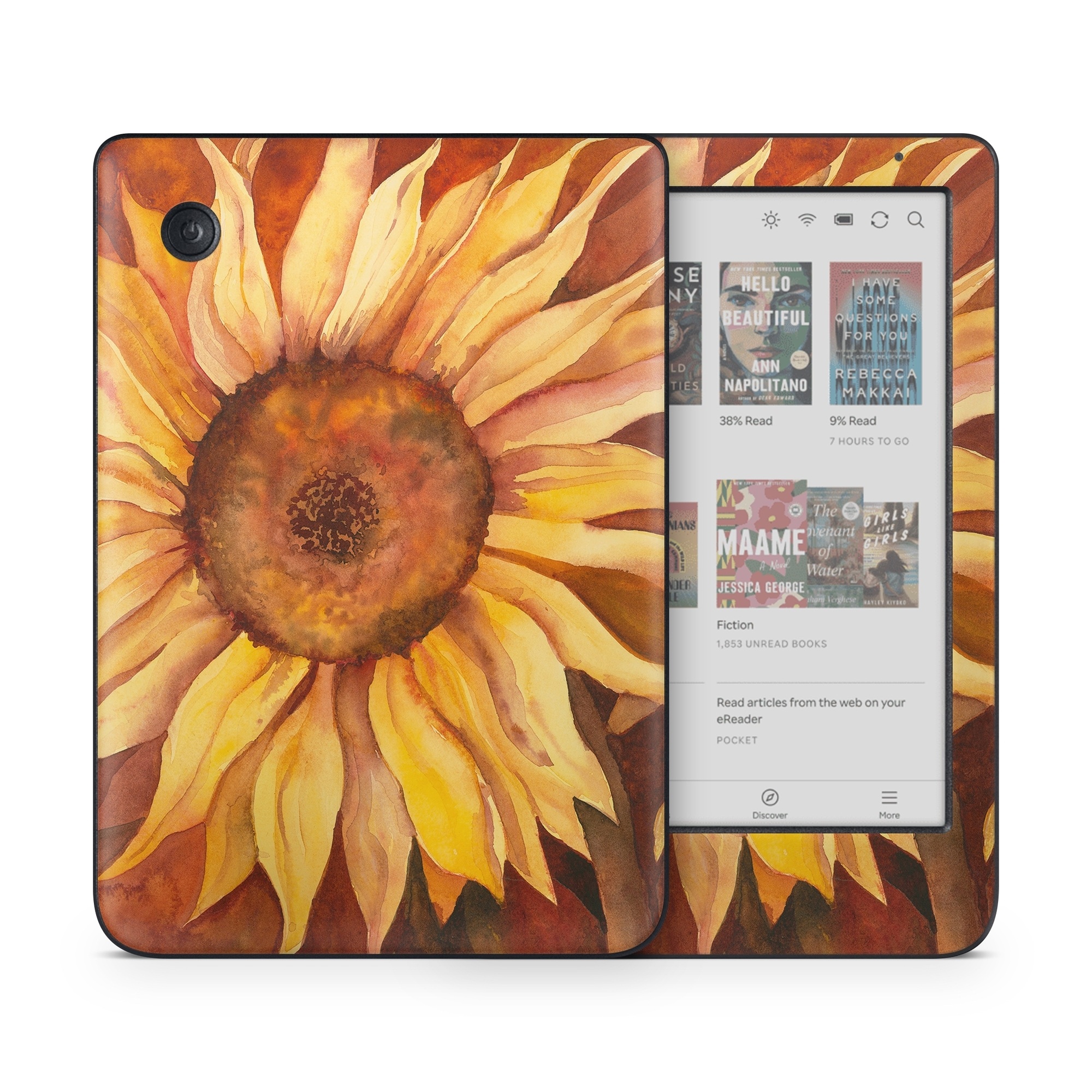 Kobo Clara Colour Skin design of Sunflower, Flower, sunflower, Yellow, Painting, Plant, Petal, Still life photography, Flowering plant, Still life, with yellow, brown, orange colors