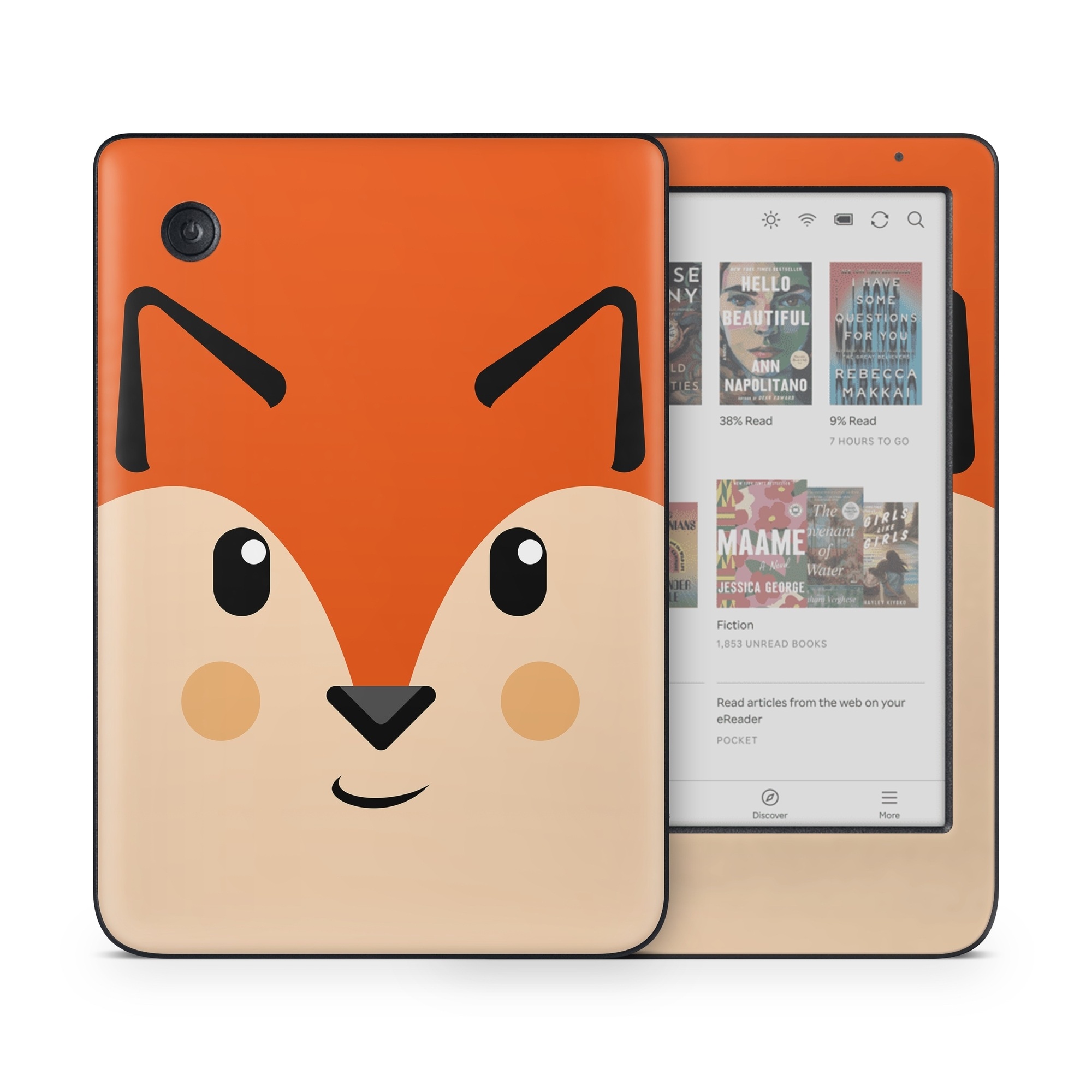 Kobo Clara Colour Skin design of Cartoon, Animated cartoon, Nose, Snout, Illustration, Whiskers, Clip art, Hamster, Animation, Art, with black, red, yellow, orange colors